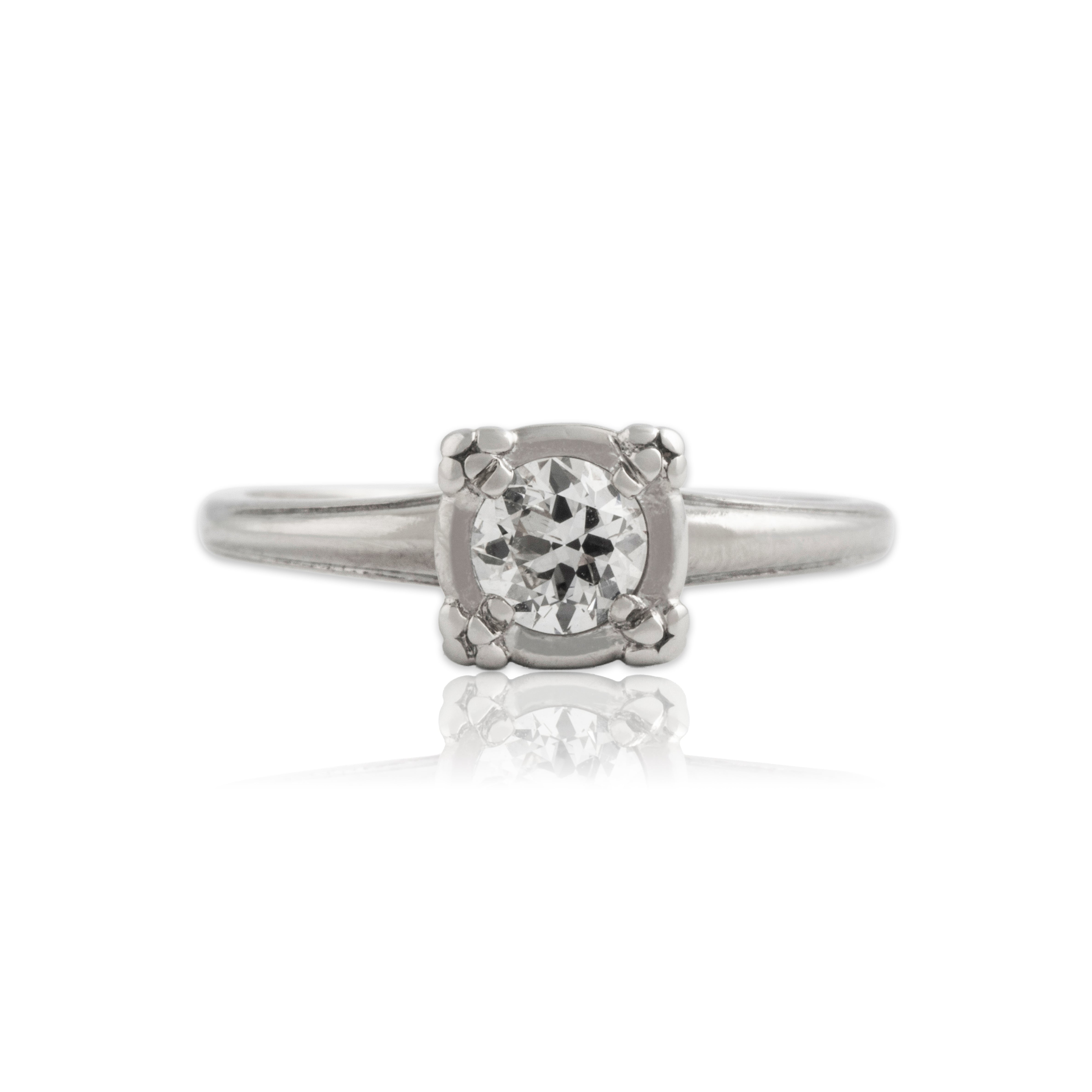 Vintage 14k White Gold .49ct Old European Cut Diamond Striking Solitaire Ring - Close-up view