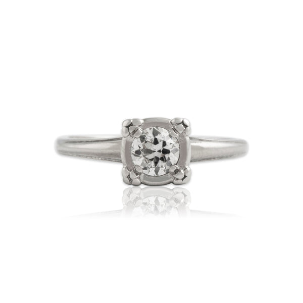 Vintage 14k White Gold .49ct Old European Cut Diamond Striking Solitaire Ring