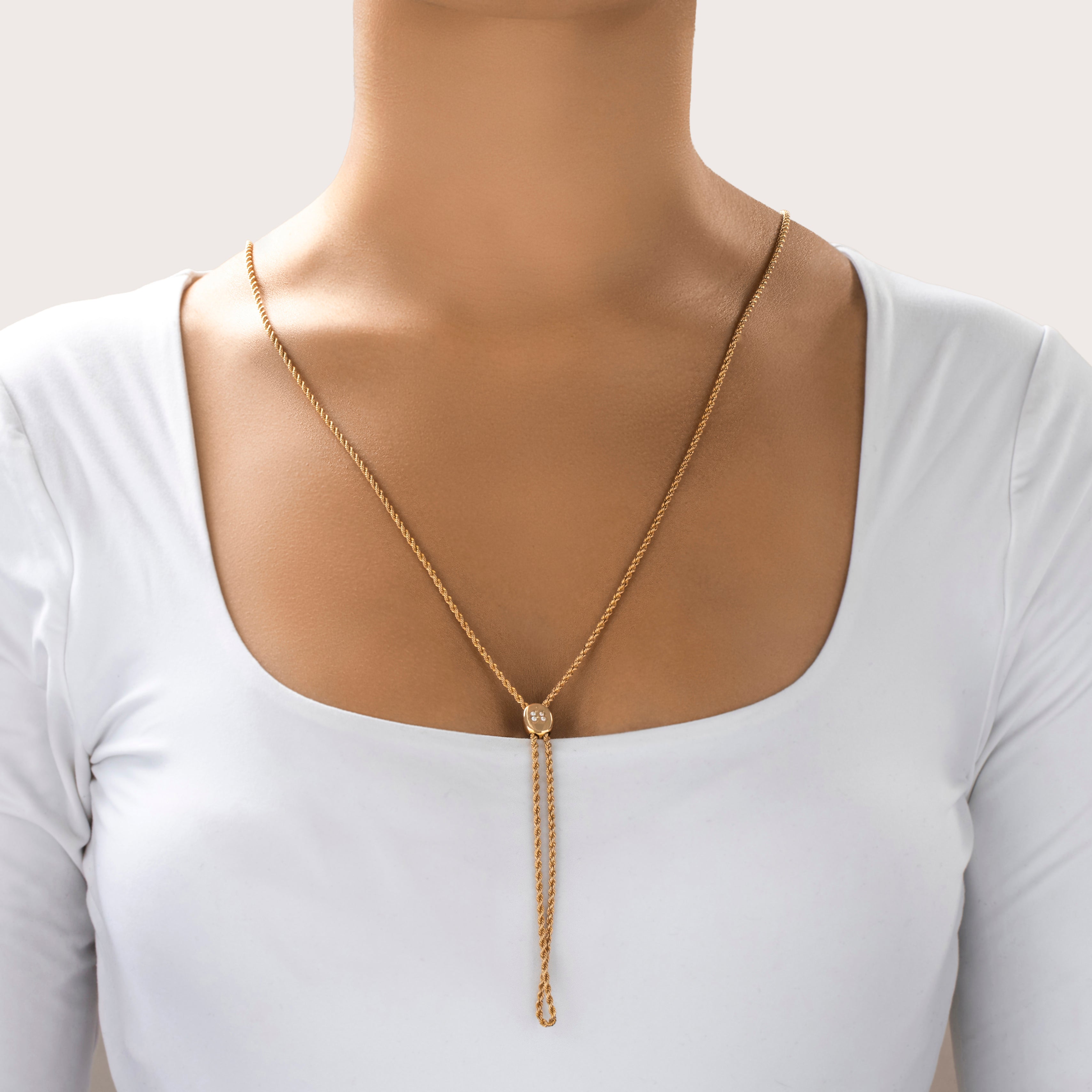 Antique Victorian 10k Yellow Gold Seed Pearl Clover Lorgnette Chain Necklace - On model view