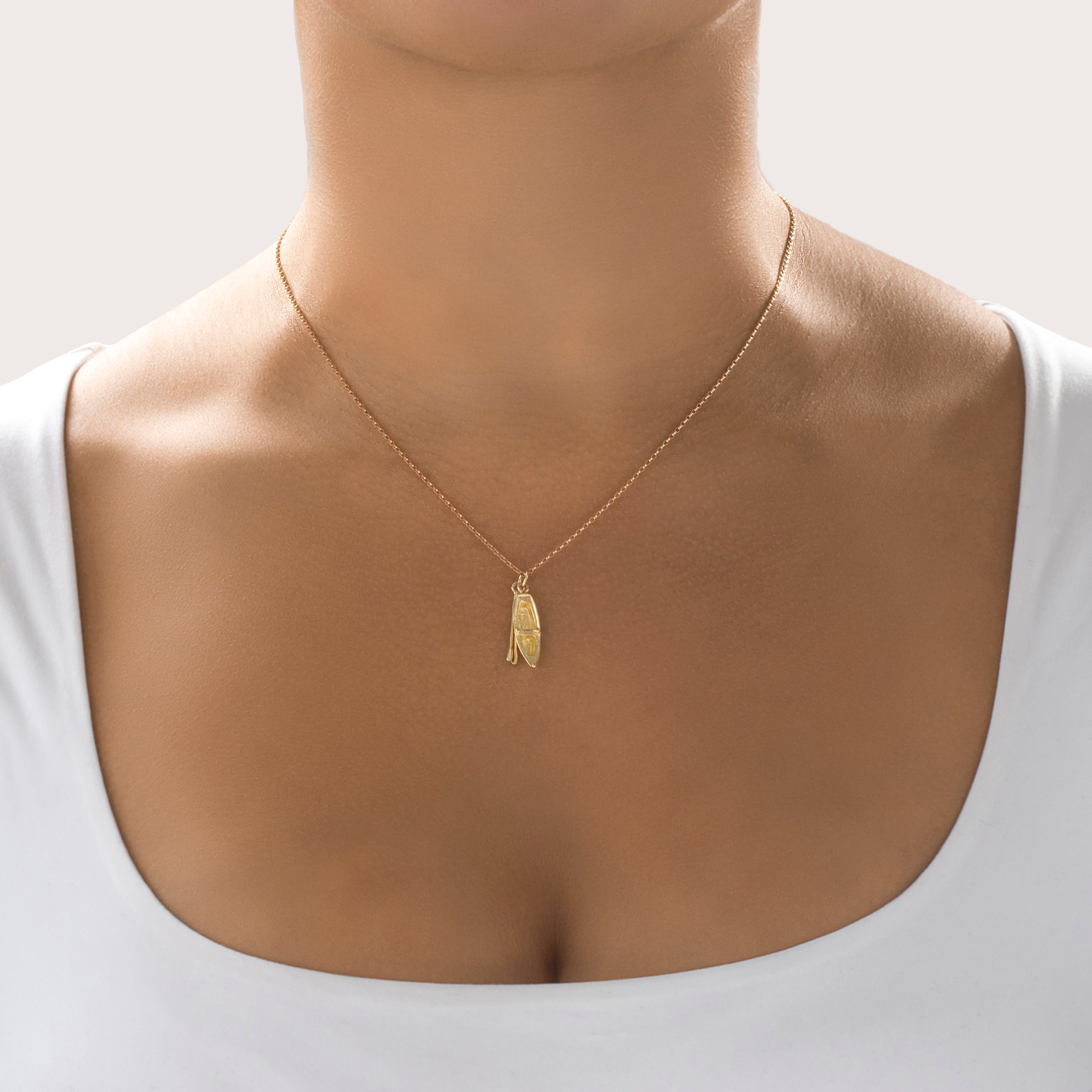 Vintage 14k Yellow Gold Wonderful Rowboat & Oars Charm / Pendant - On model view