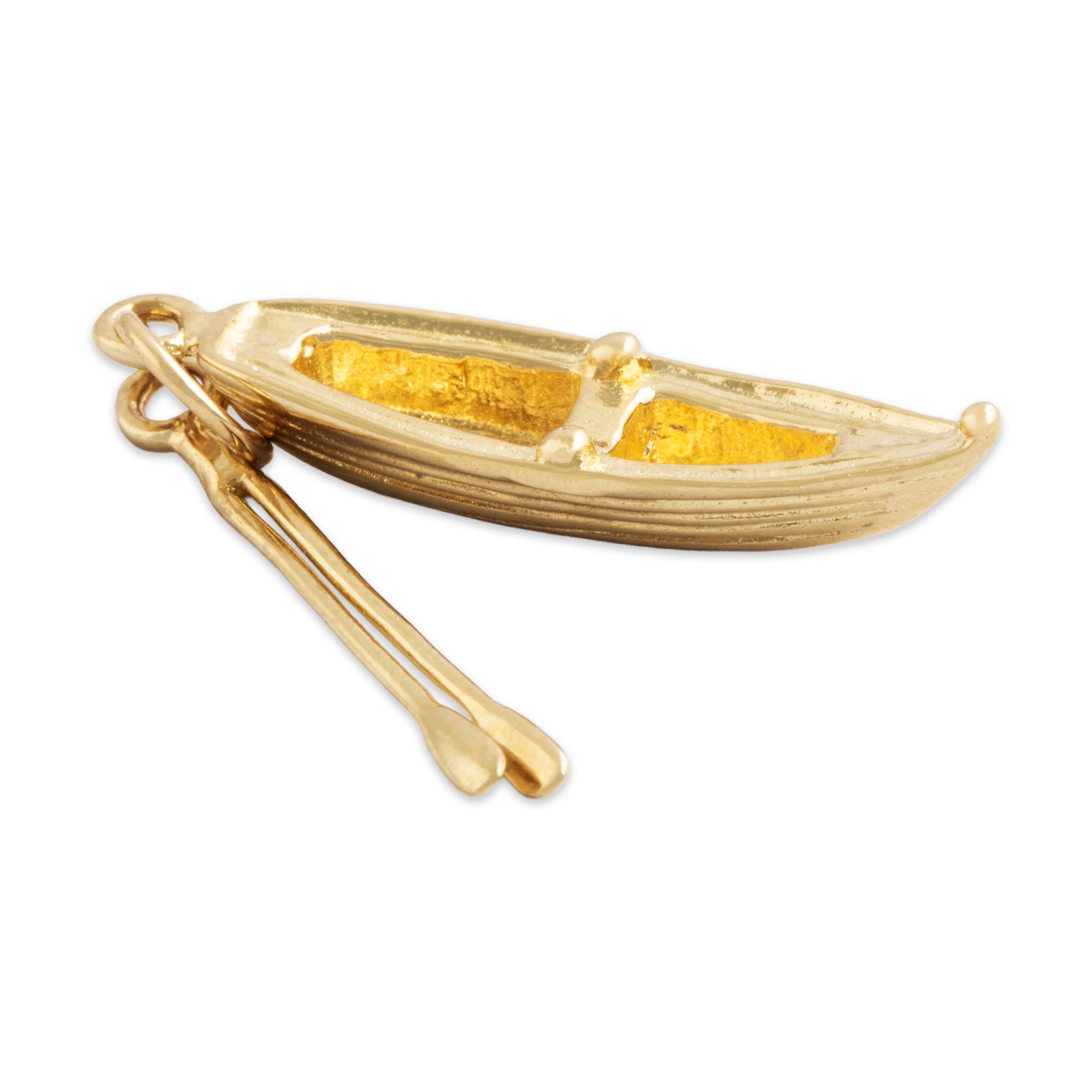 Vintage 14k Yellow Gold Wonderful Rowboat & Oars Charm / Pendant - Side view