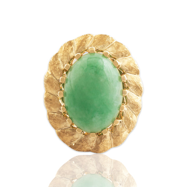 Vintage Large 14k Yellow Gold 6.8ct Jade Chic Textured Cocktail Ring 6.25