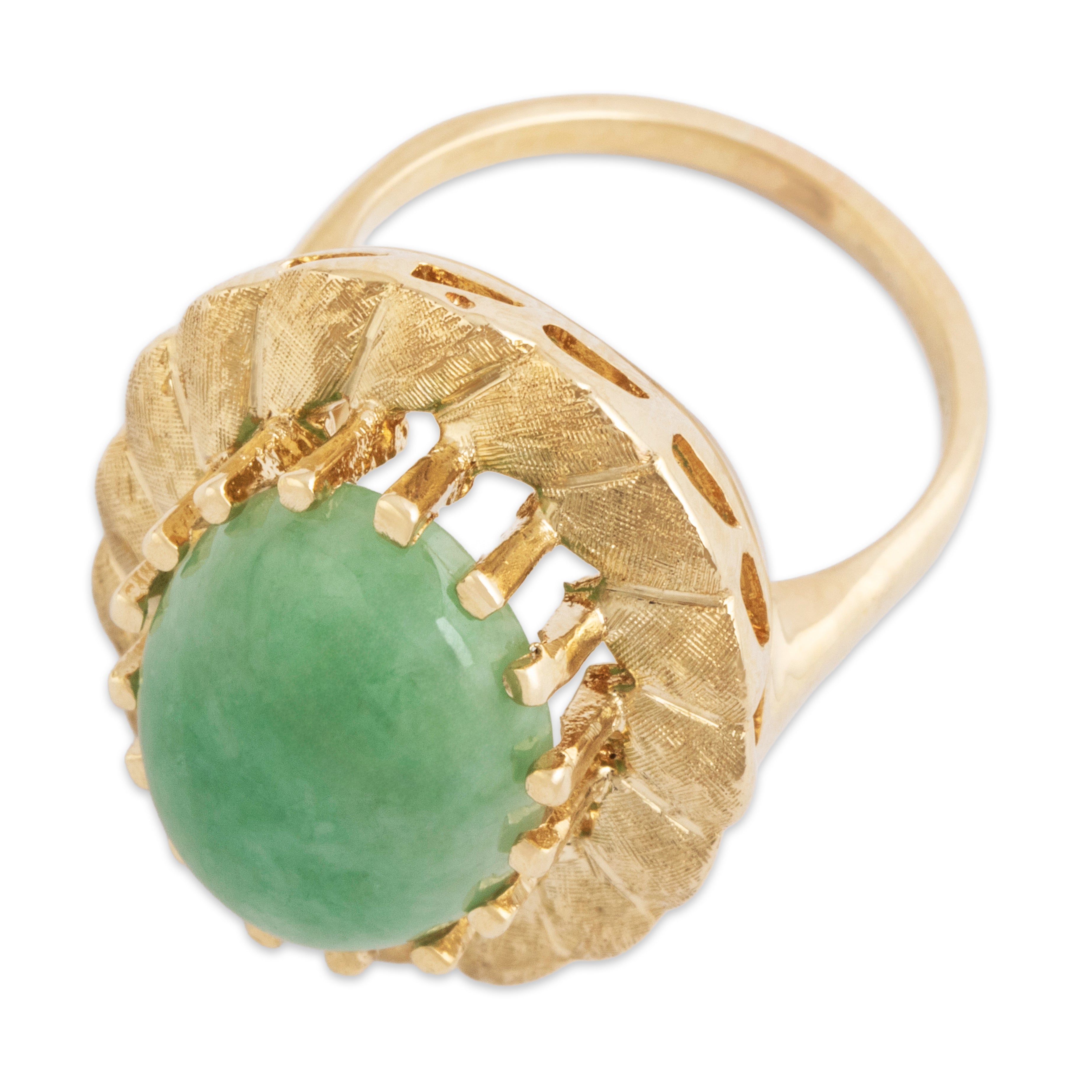 Vintage Large 14k Yellow Gold 6.8ct Jade Chic Textured Cocktail Ring - Overall view