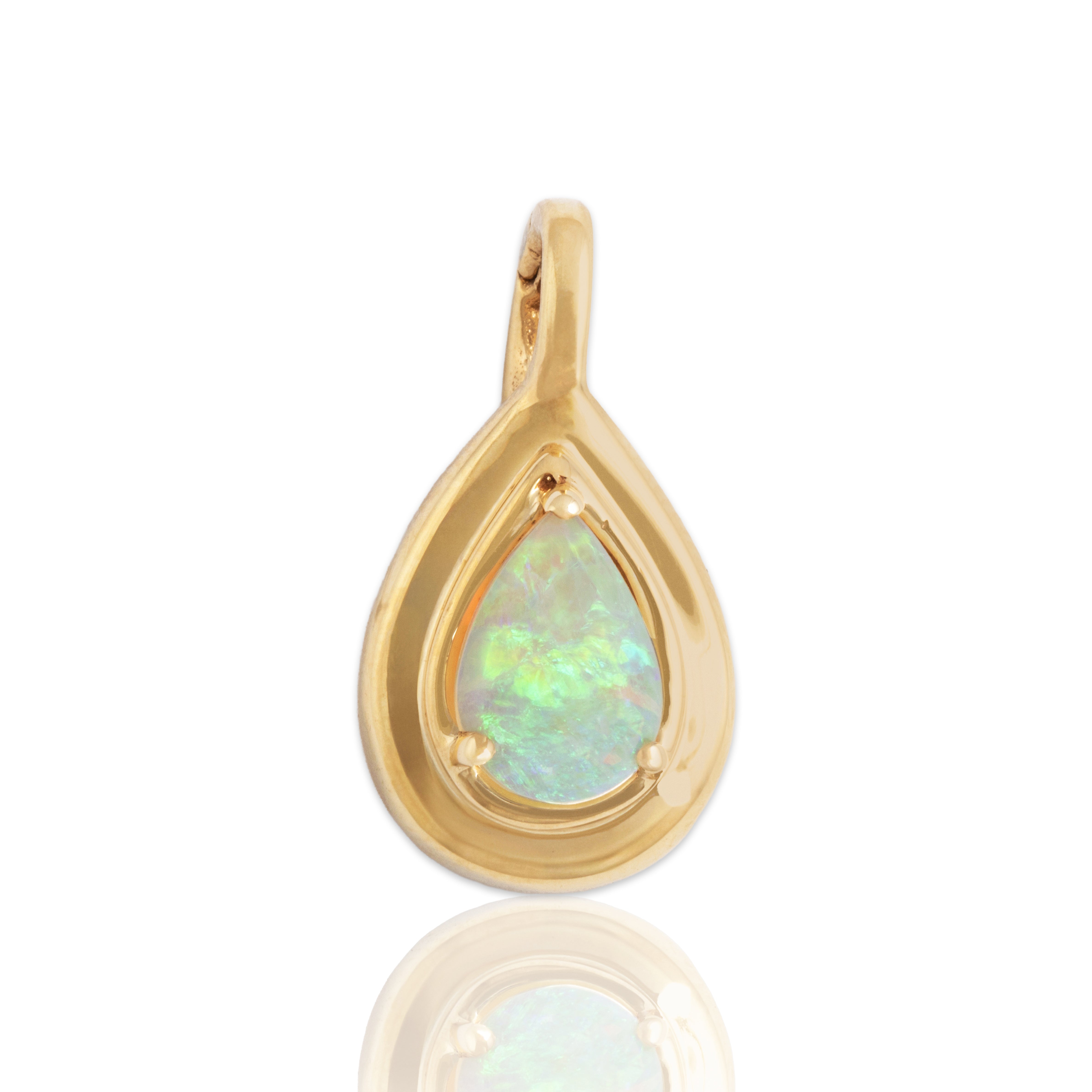 Vintage 14k Yellow Gold Opal Pretty Sleek Pear Clip Pendant