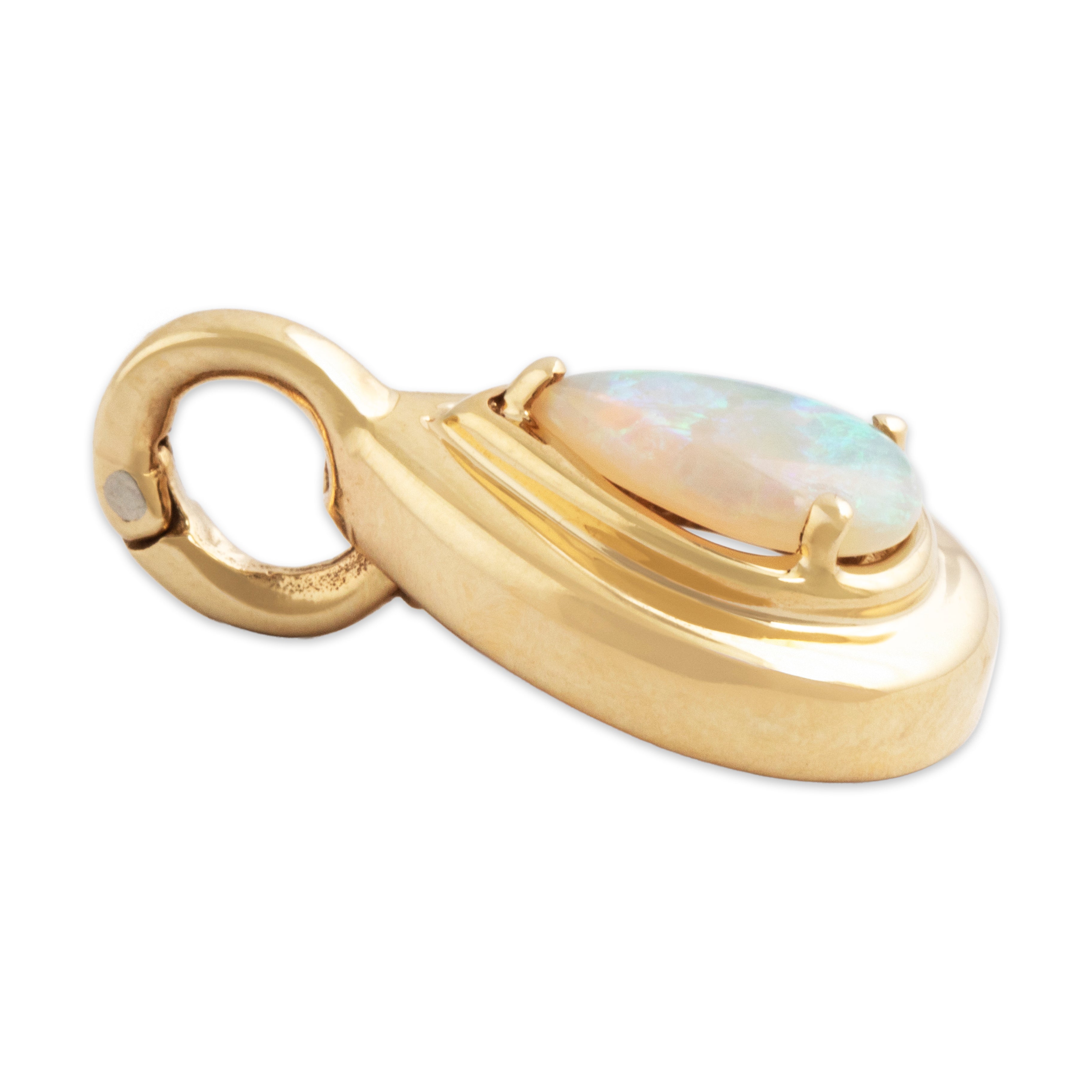 Vintage 14k Yellow Gold Opal Pretty Sleek Pear Clip Pendant - Side view
