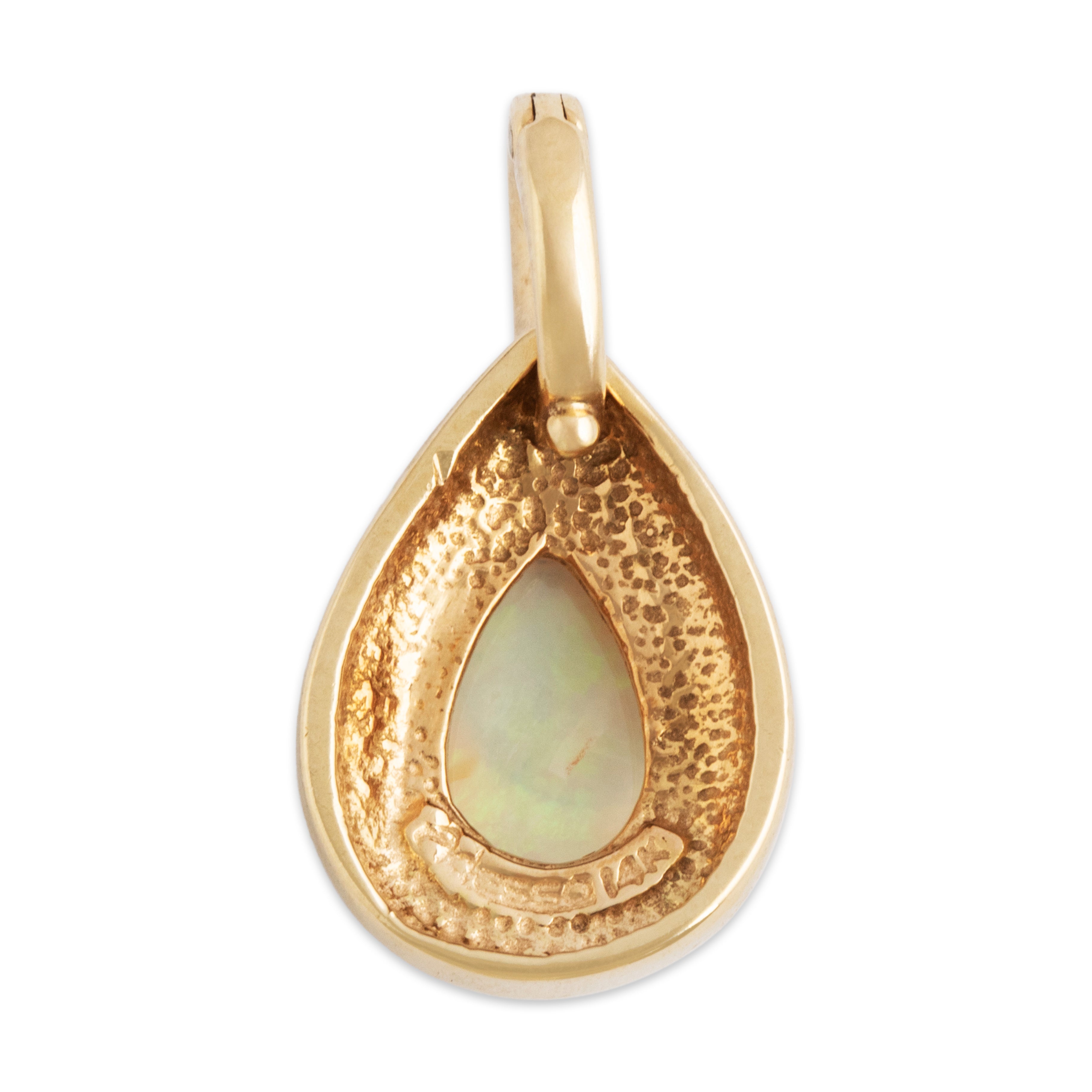 Vintage 14k Yellow Gold Opal Pretty Sleek Pear Clip Pendant - Back view