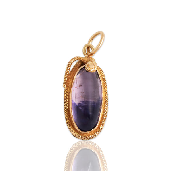 Antique Victorian 14k Yellow Gold Foil-Backed Amethyst Great Snake Pendant