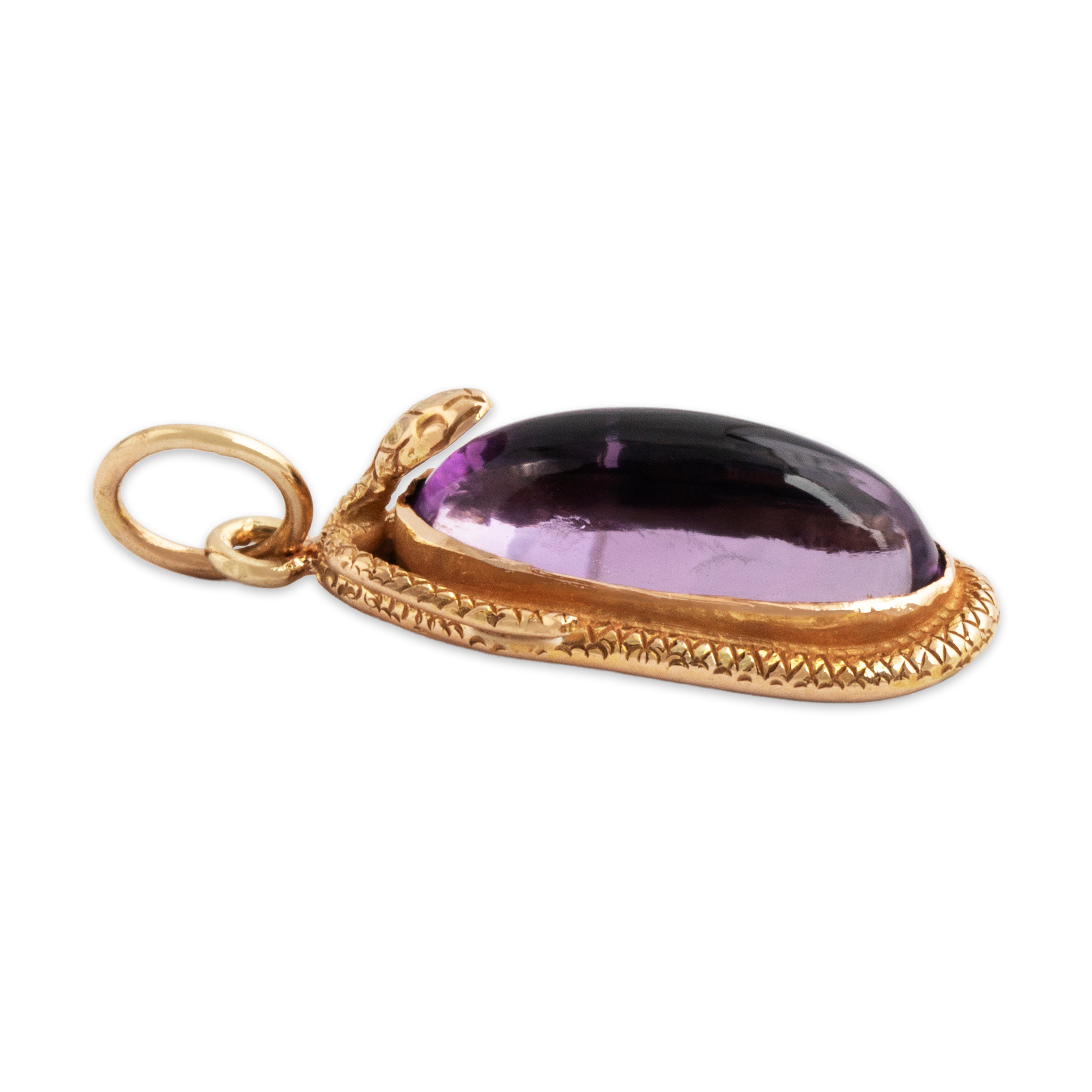 Antique Victorian 14k Yellow Gold Foil-Backed Amethyst Great Snake Pendant -  Side view