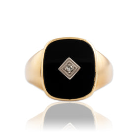 Vintage 10k Yellow & White Gold 3.5ct Onyx Diamond Lovely Decorated Ring 8.75