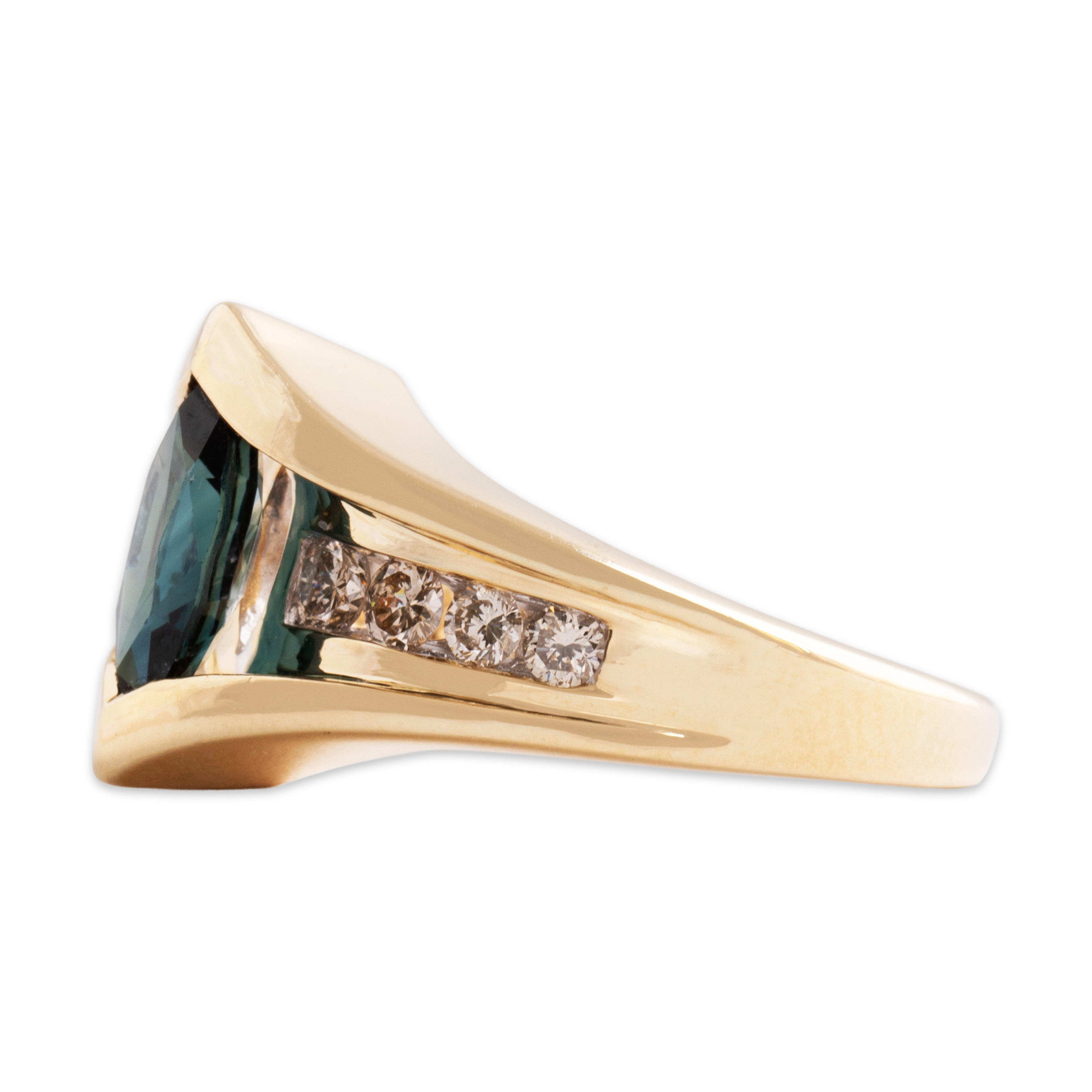 Vintage Heavy 14k Yellow Gold 1.1ct Sapphire Diamond Dramatic Marquise Ring - Side view