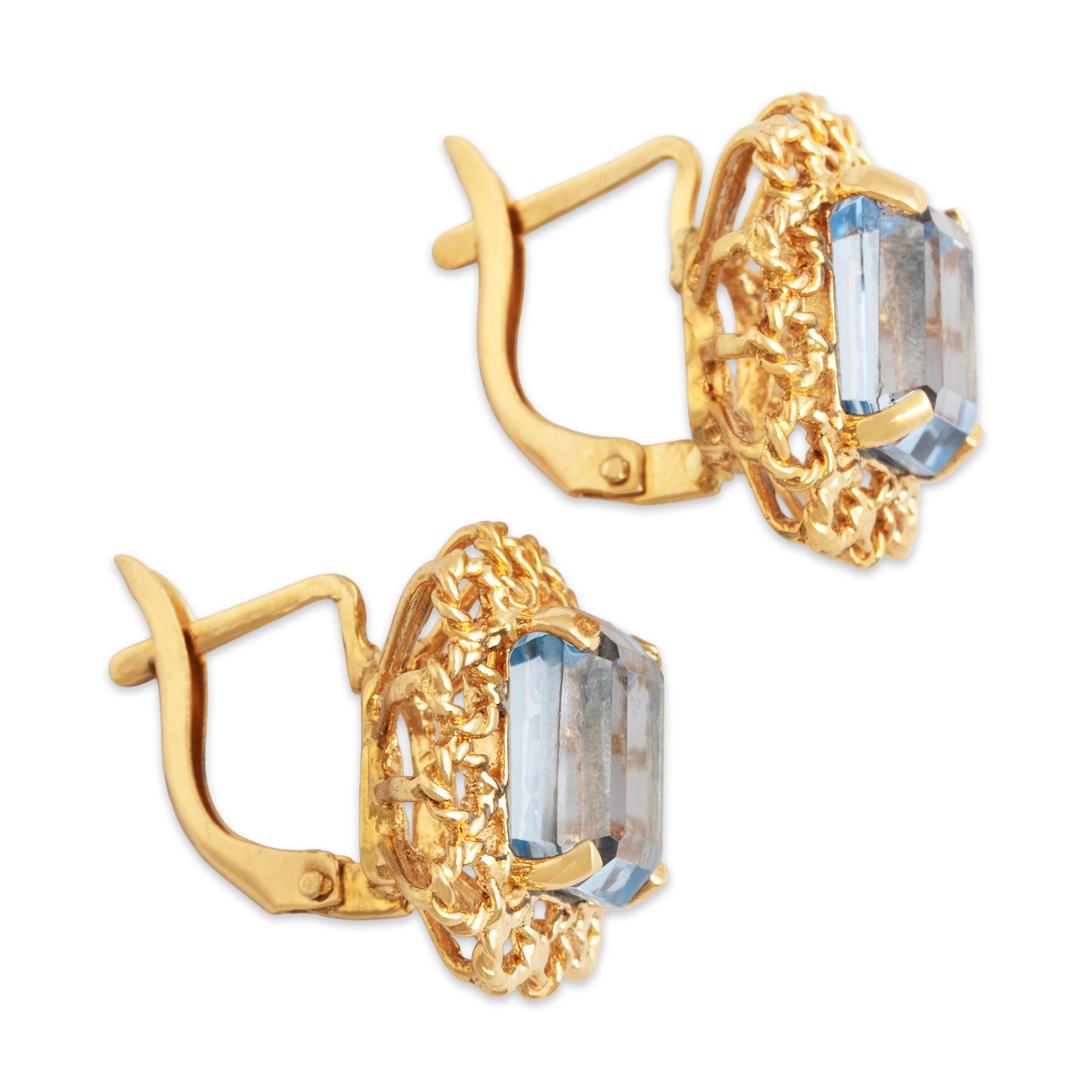Vintage Italian 18k Yellow Gold 9.6cttw Blue Synthetic Spinel Fabulous Earrings - Side view