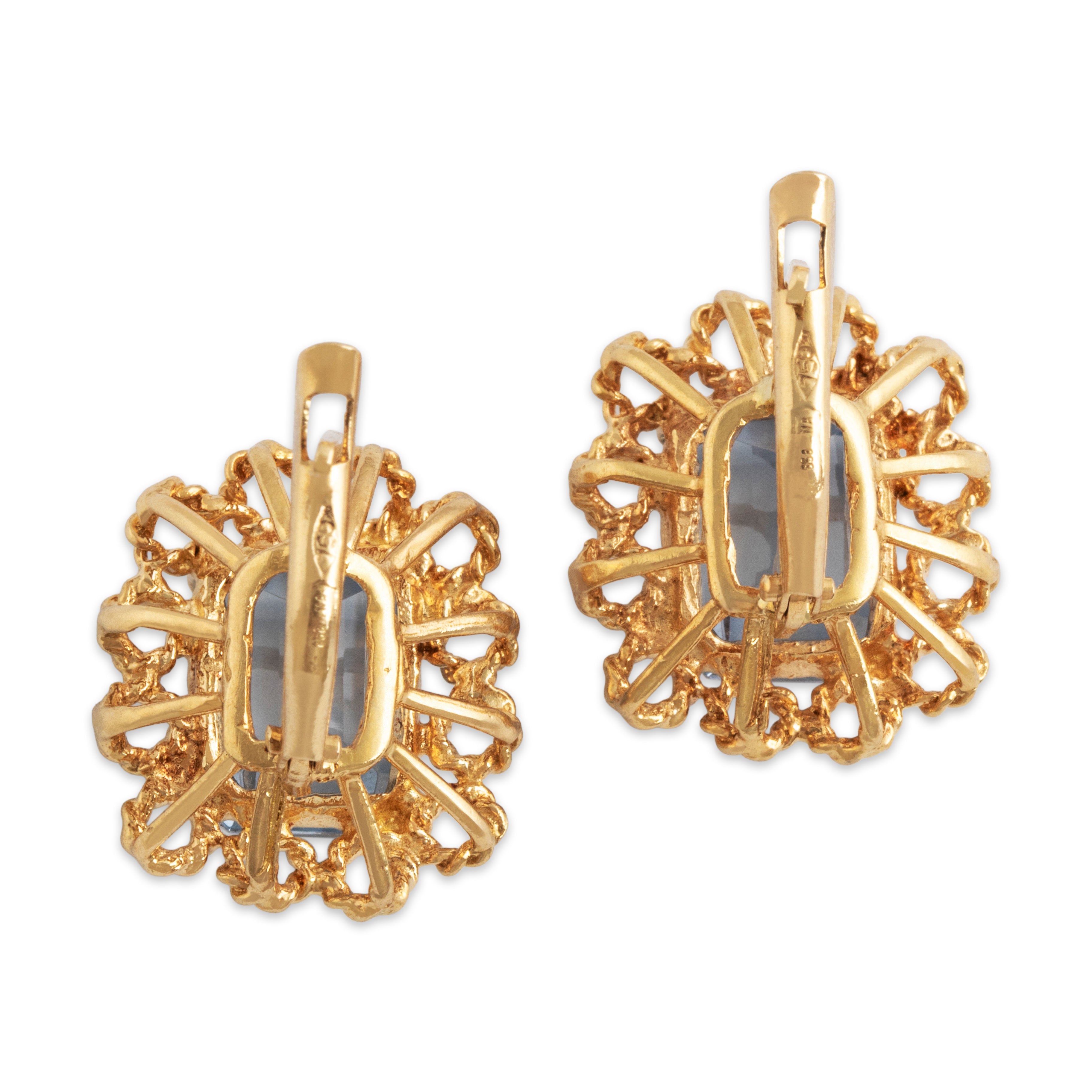 Vintage Italian 18k Yellow Gold 9.6cttw Blue Synthetic Spinel Fabulous Earrings - Back view