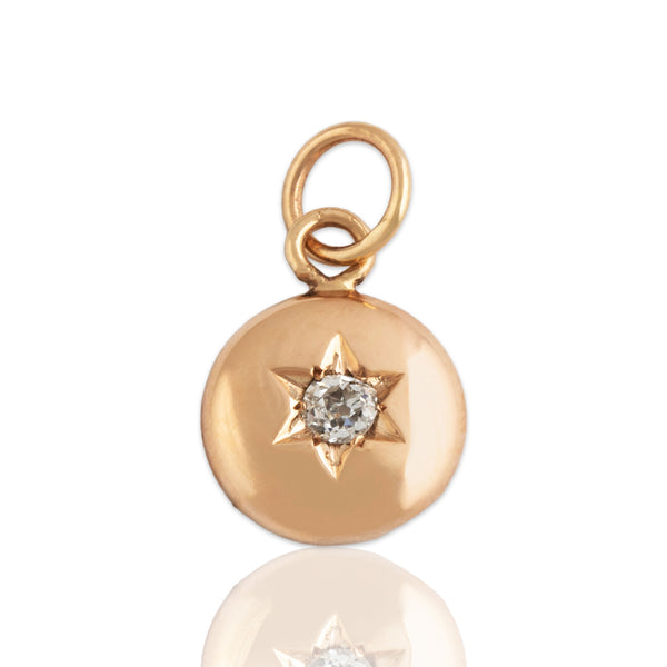 Antique 14k Rosy Yellow Gold Old Mine Diamond Gleaming Star-Set Charm / Pendant
