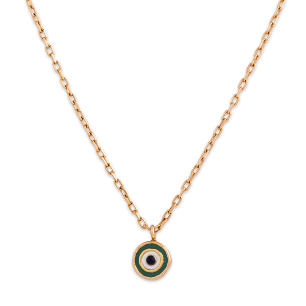 Estate 14k Rose Gold Dainty Blue Enamel Evil Eye Necklace 18