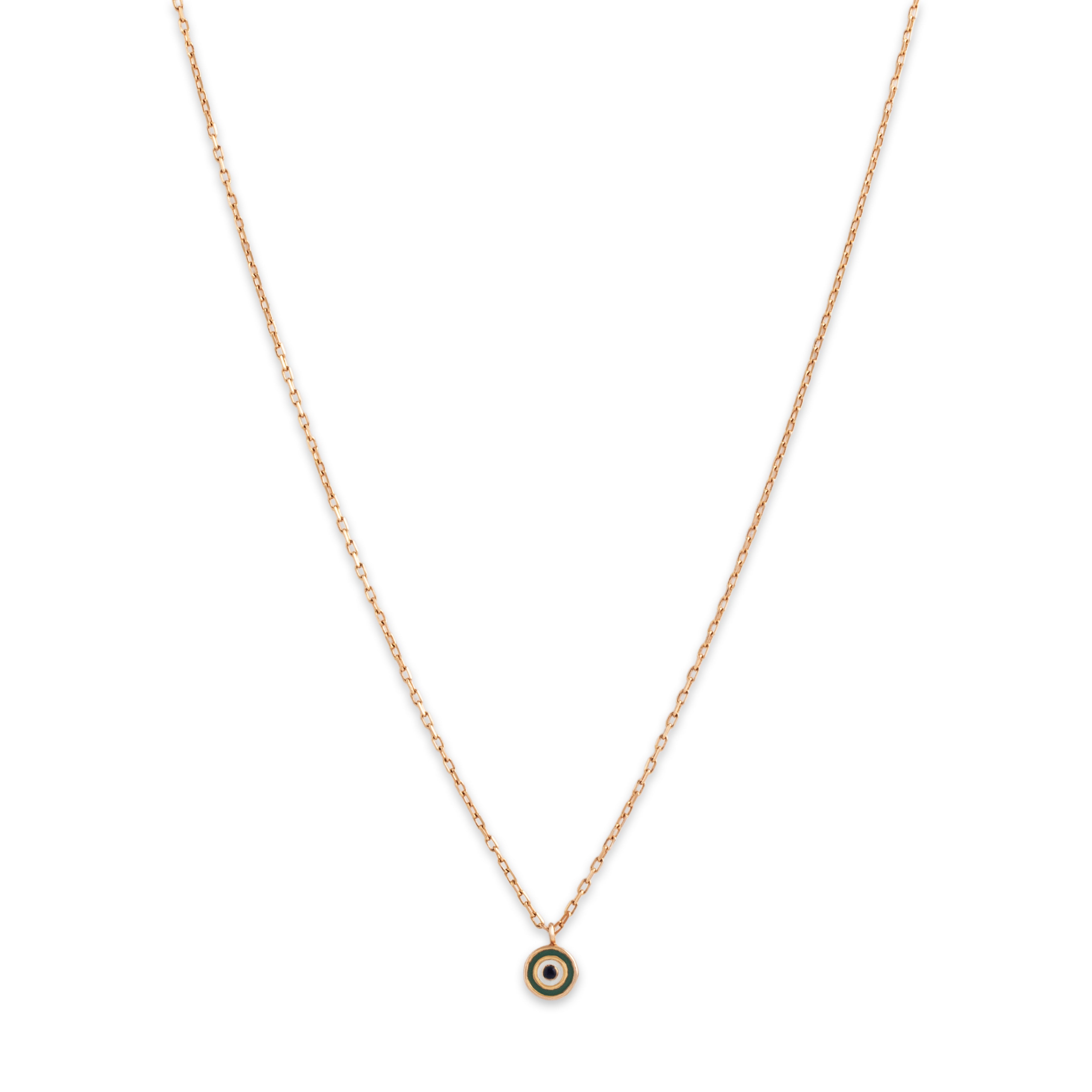 Estate 14k Rose Gold Dainty Blue Enamel Evil Eye Necklace - Close-up view