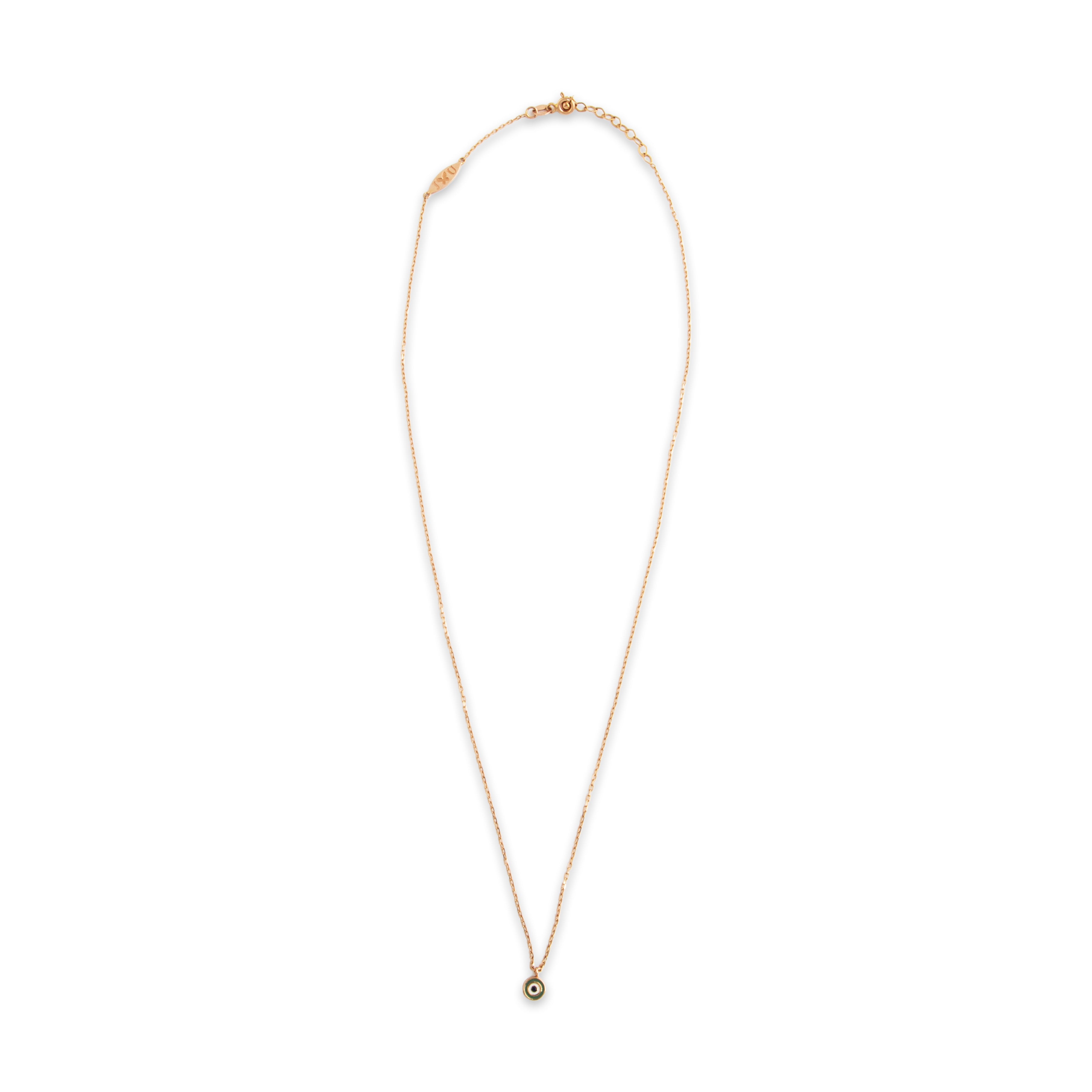 Estate 14k Rose Gold Dainty Blue Enamel Evil Eye Necklace - Overall view
