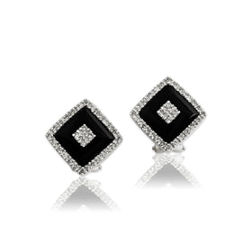 Vintage 14k White Gold .344cttw Diamond Onyx Pretty Border Stud Earrings