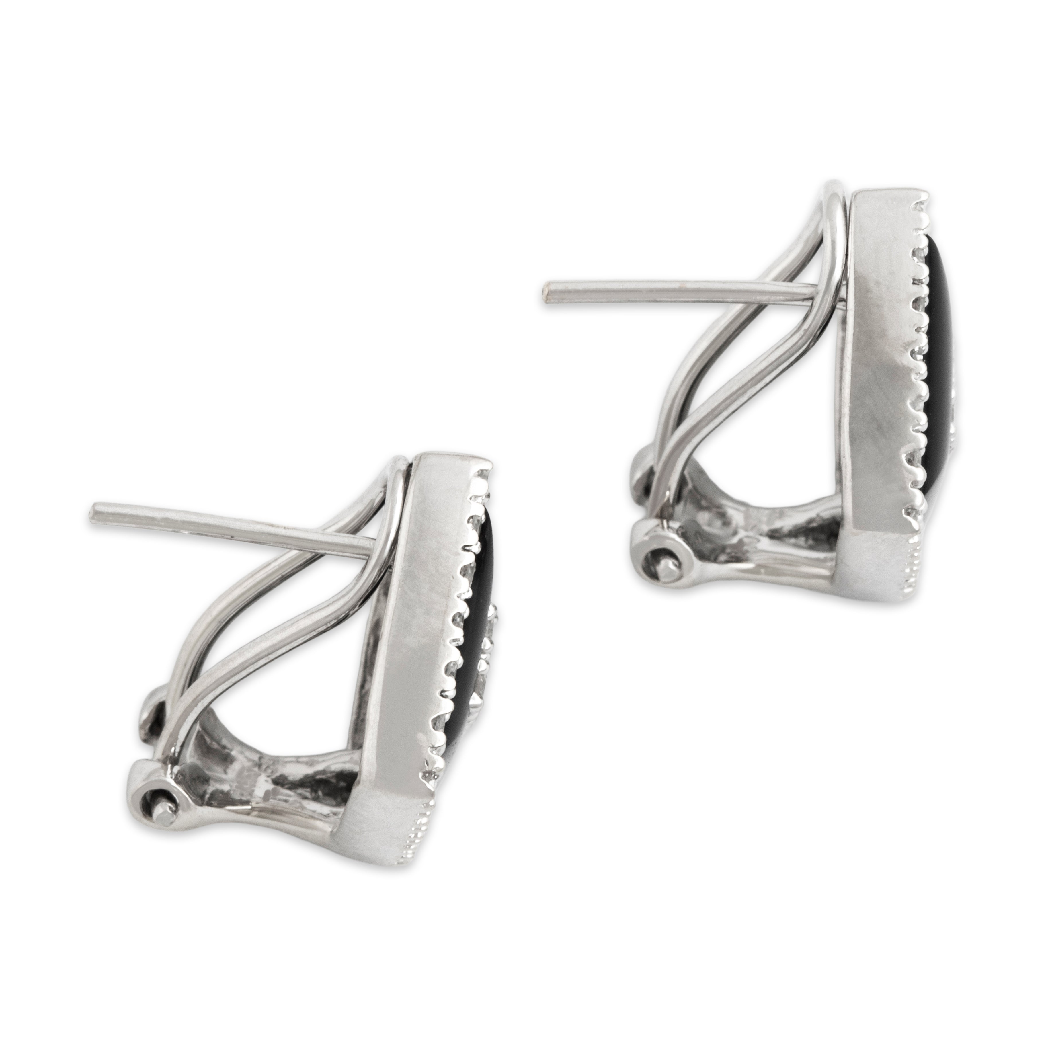 Vintage 14k White Gold .344cttw Diamond Onyx Pretty Border Stud Earrings - Side view