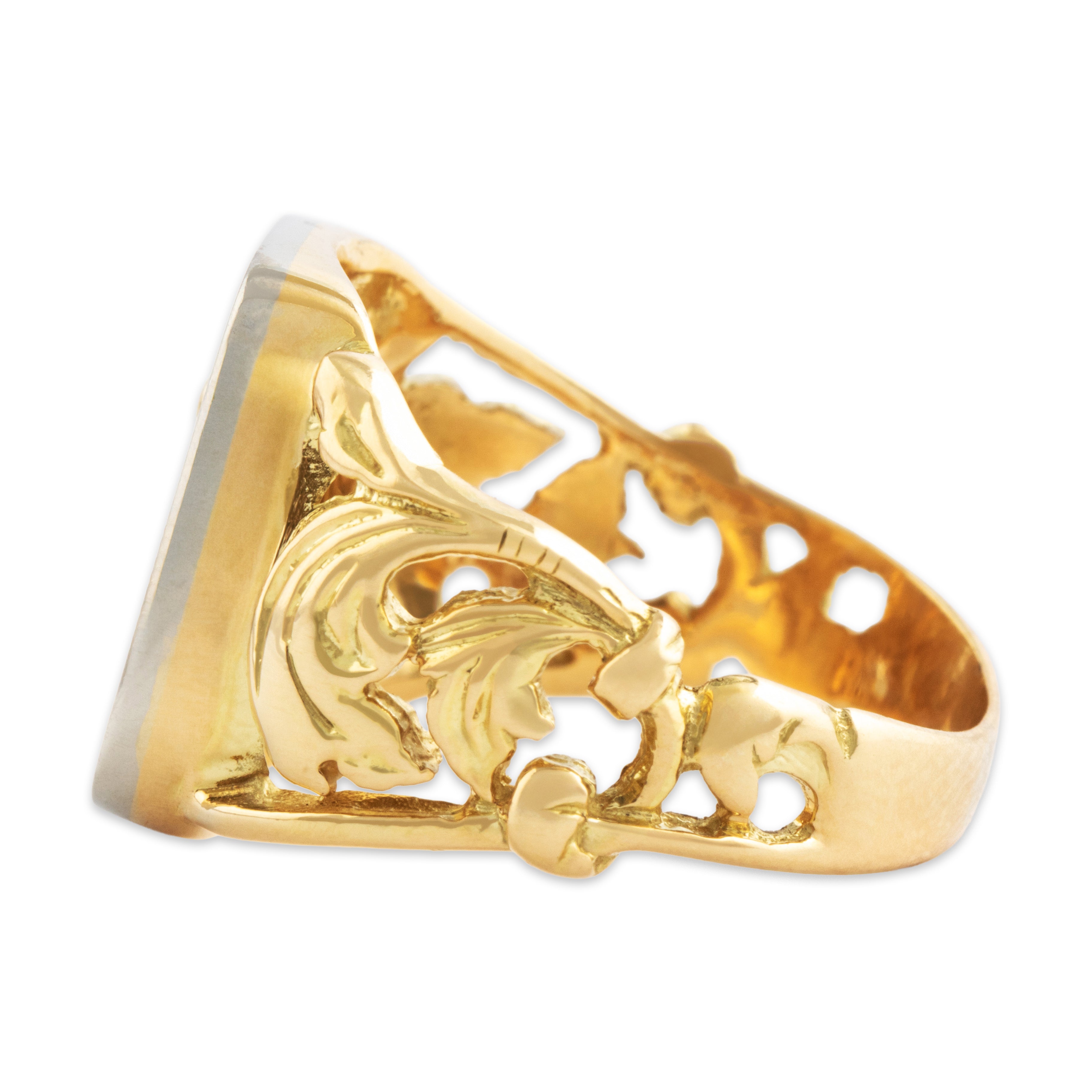 Vintage Italian Heavy 18k Yellow & White Gold Enamel Crest Signet Ring - Side view