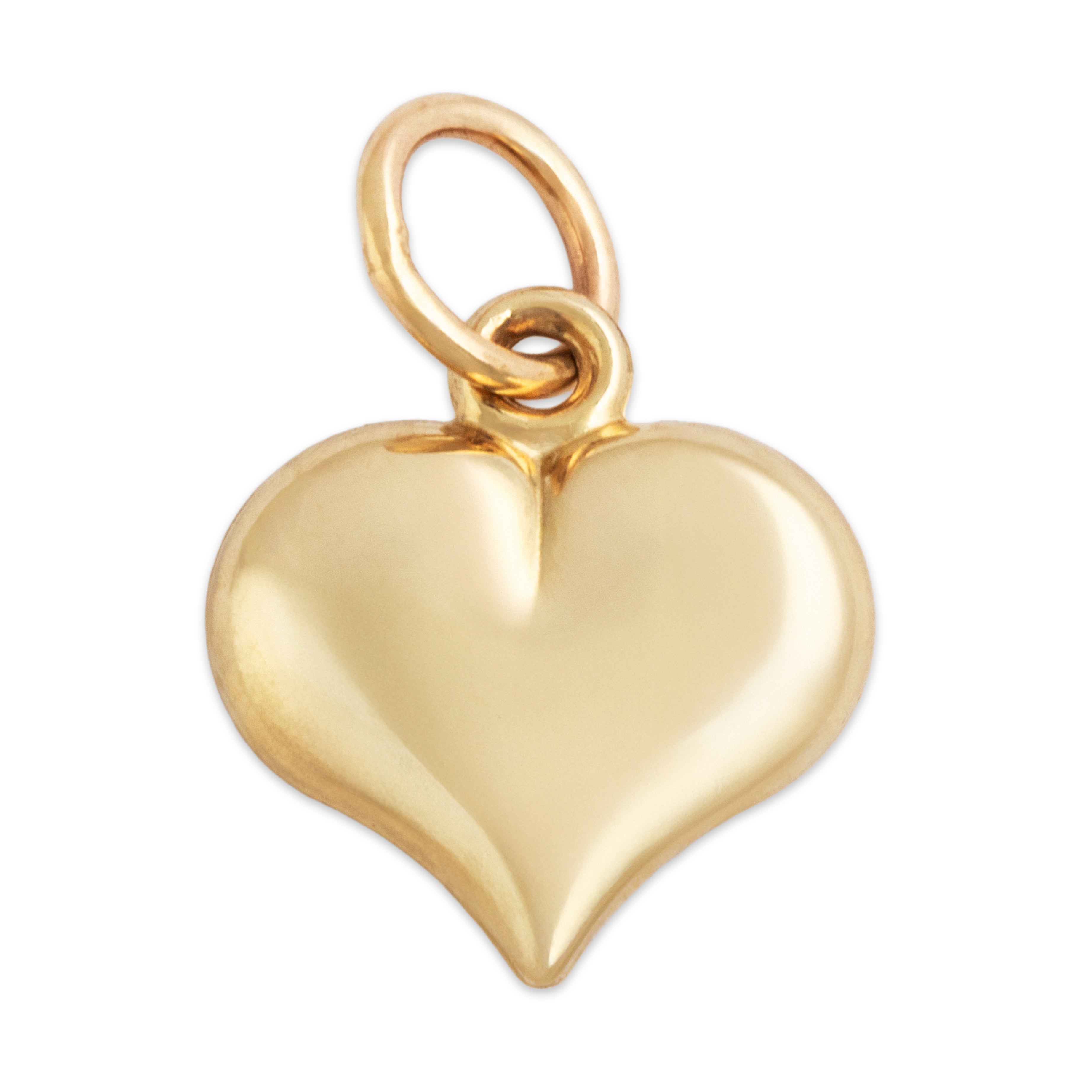Vintage Lightweight 14k Yellow Gold Pretty Textured Puffy Heart Charm / Pendant - On model view