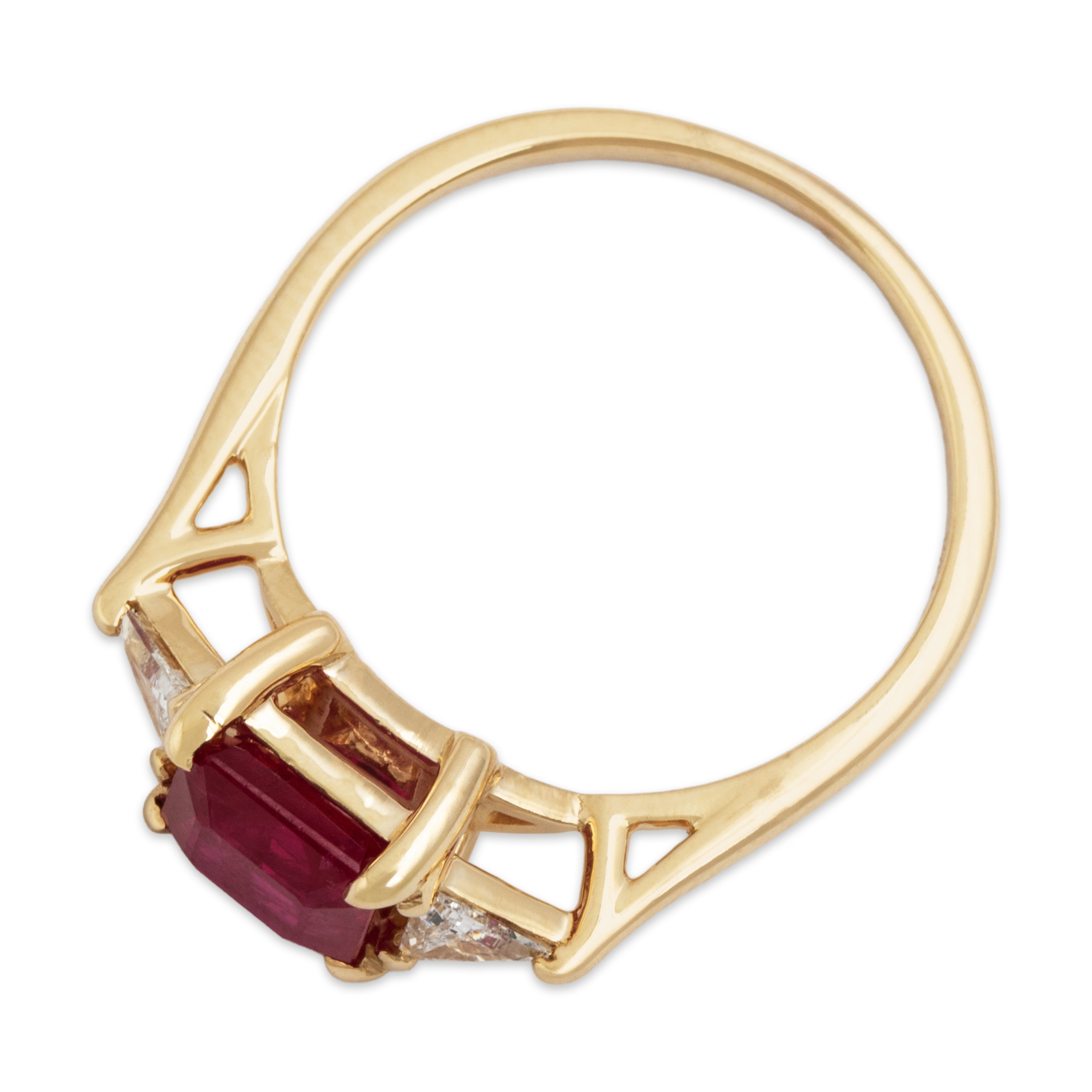 Vintage 14k Yellow Gold 1.3ct Ruby Diamond Bright Trio Ring - Overall view