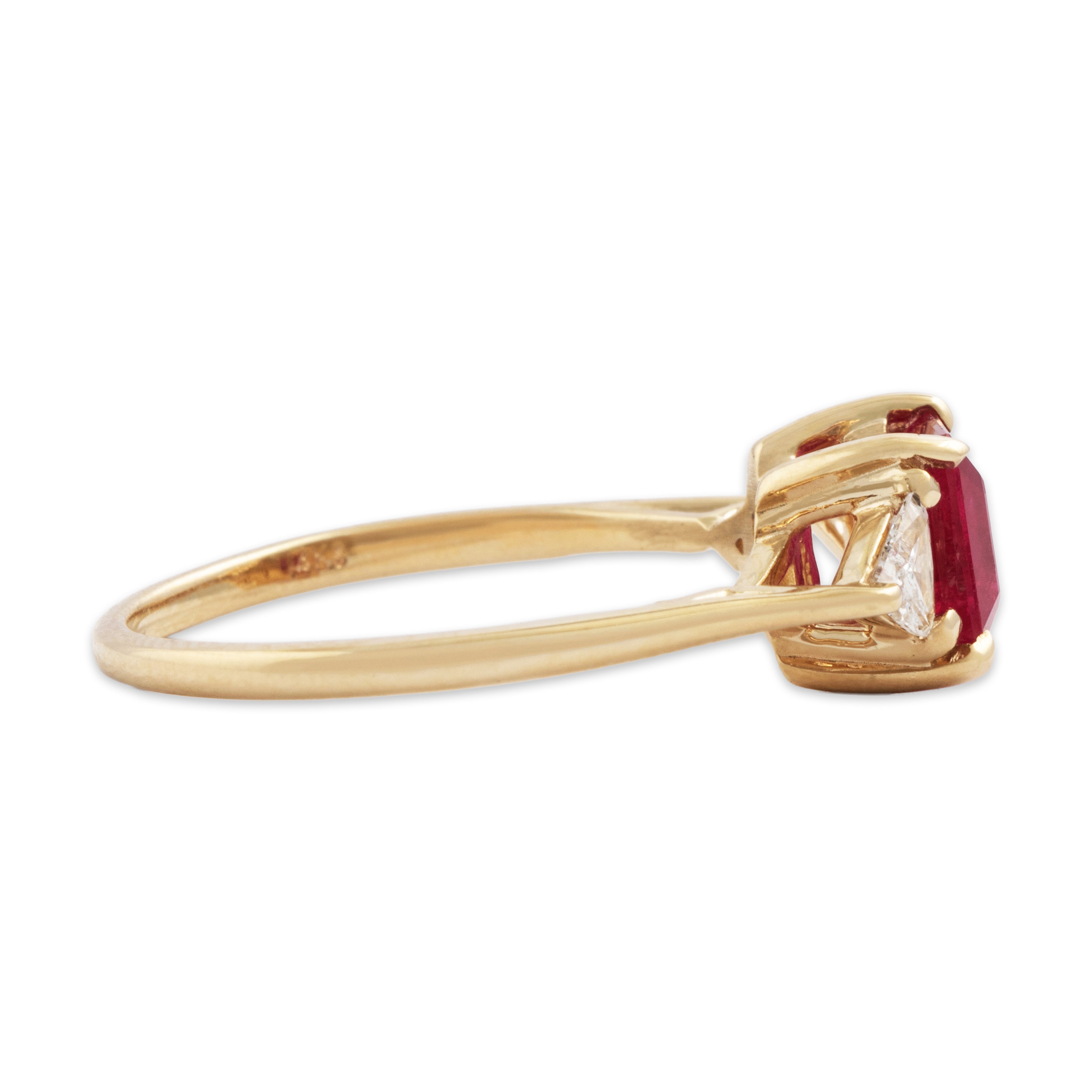 Vintage 14k Yellow Gold 1.3ct Ruby Diamond Bright Trio Ring - Side view
