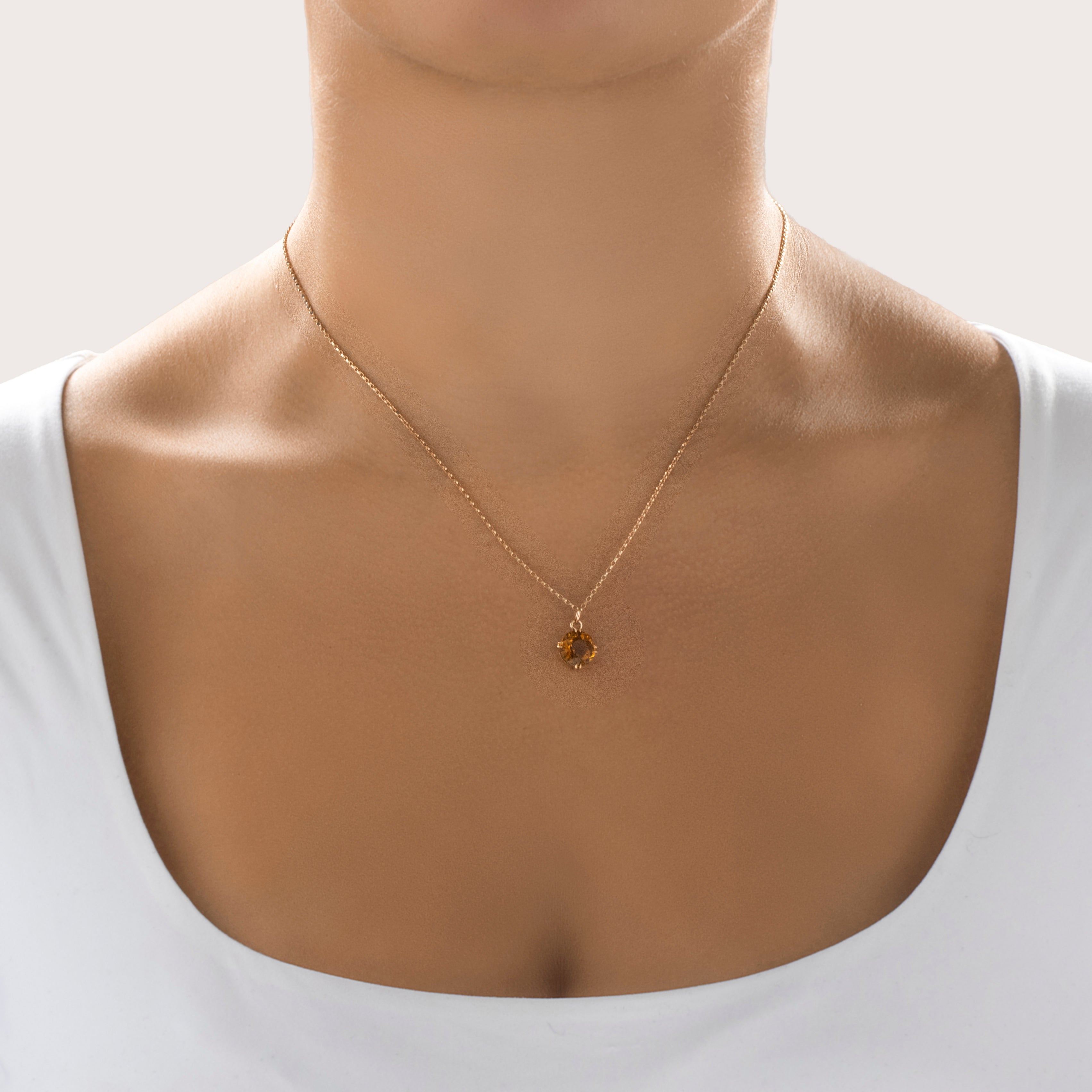 Antique 14k Yellow Gold 2.5ct Citrine Flashing Golden Glow Charm / Pendant - On model view