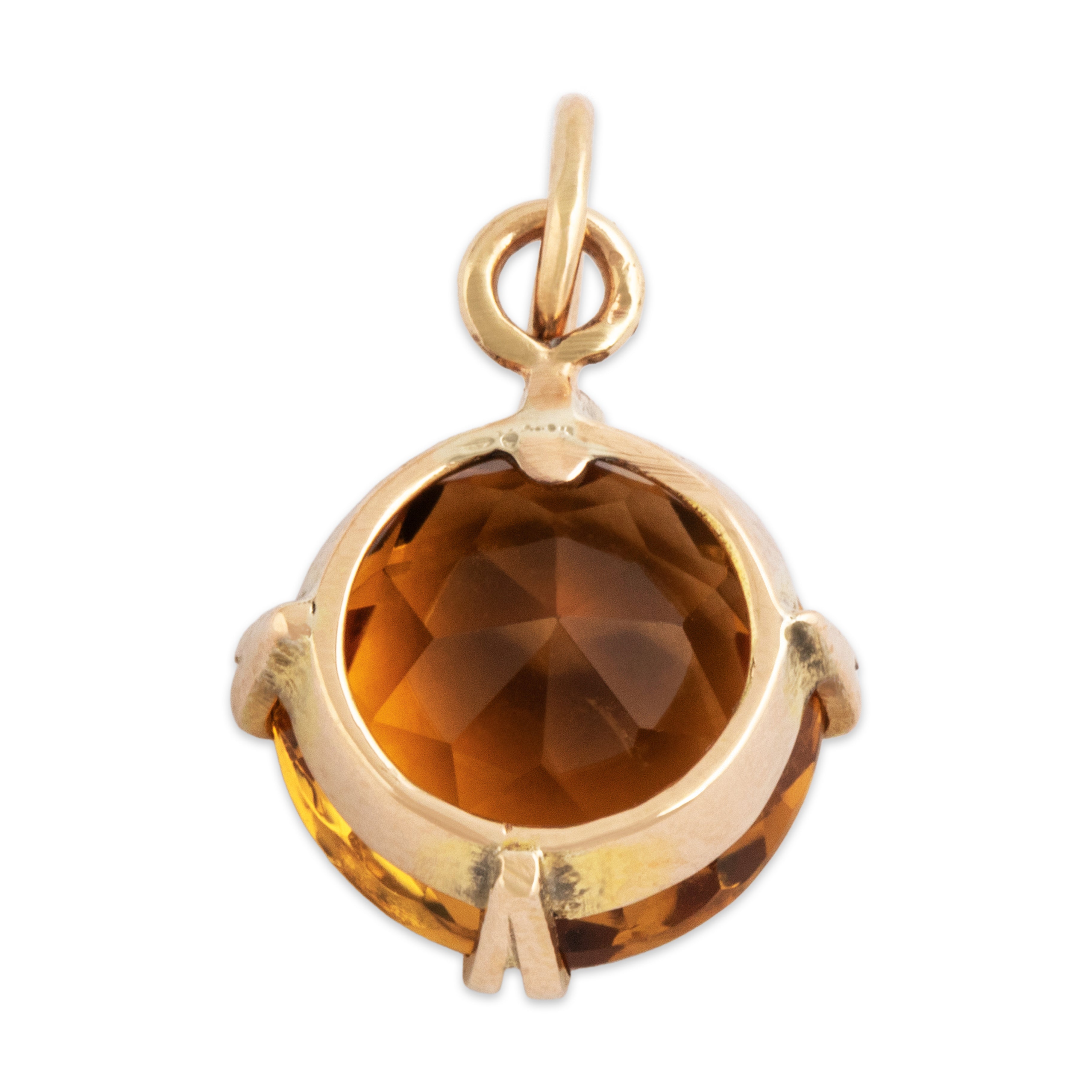 Antique 14k Yellow Gold 2.5ct Citrine Flashing Golden Glow Charm / Pendant - Back view