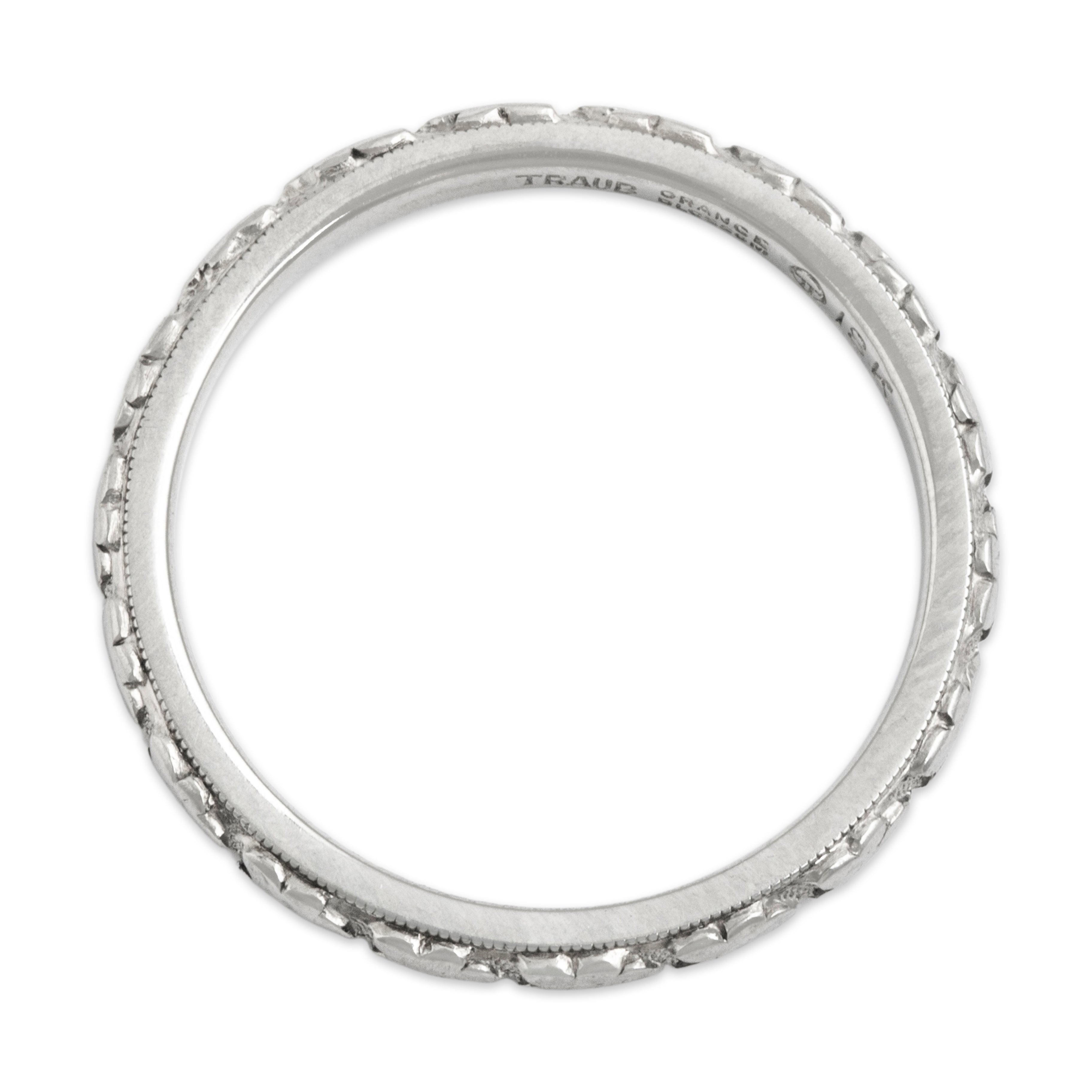 Antique Art Deco Traub 18k White Gold Classic Orange Blossom Band Ring  - detail view #1