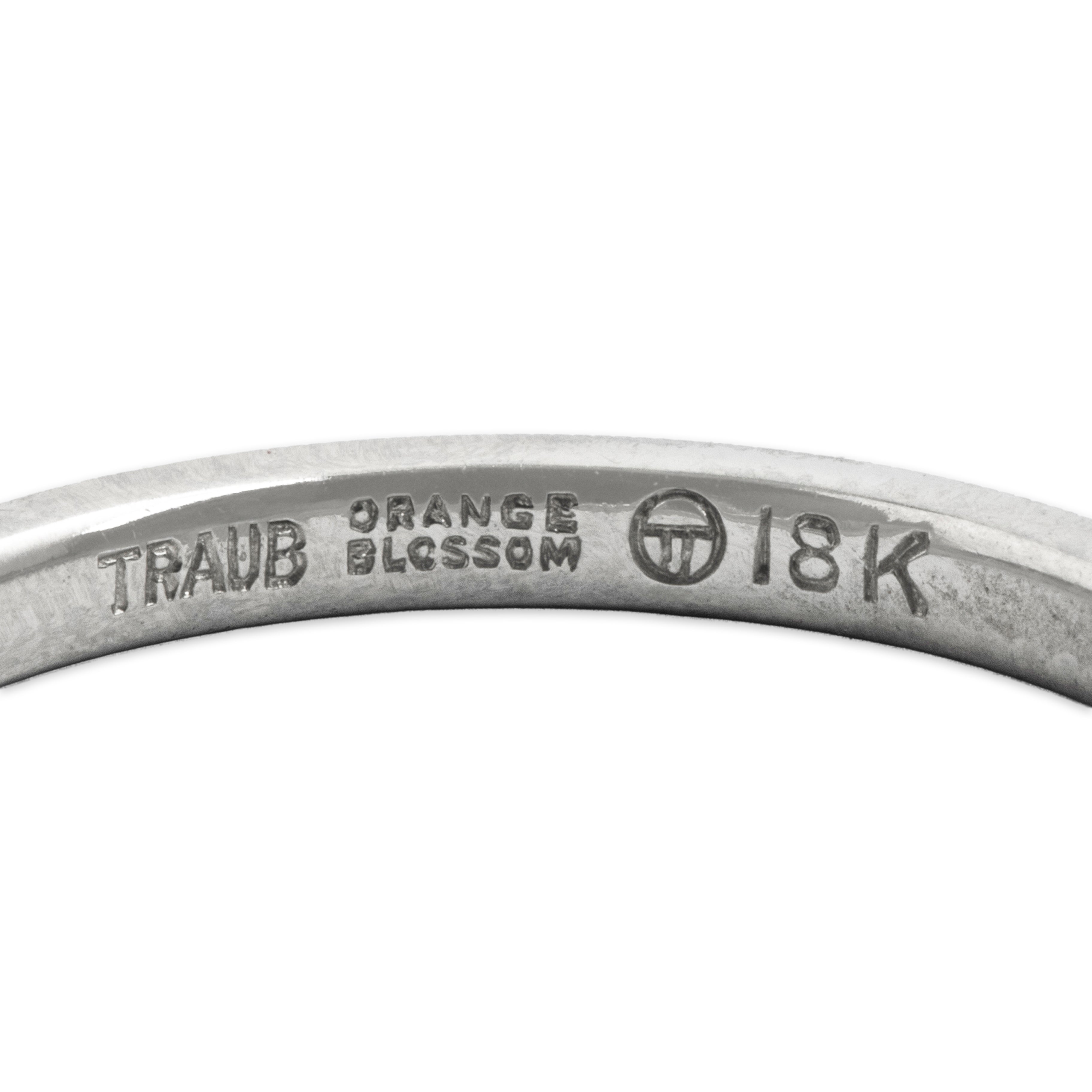 Antique Art Deco Traub 18k White Gold Classic Orange Blossom Band Ring  - Hallmark view