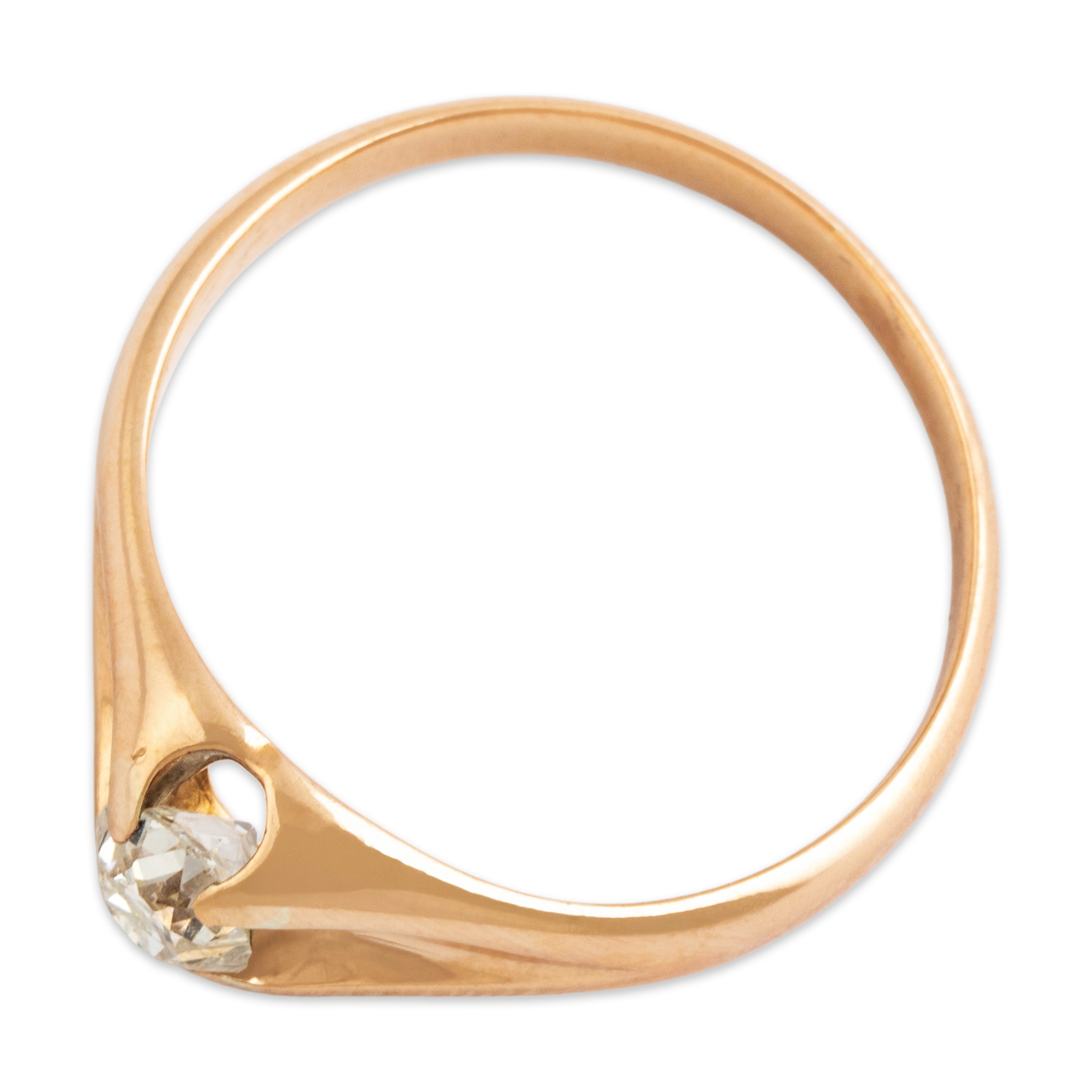 Antique 14k Rosy Yellow Gold .63ct Old Mine Diamond Fluted Belcher-Set Ring - Overall view