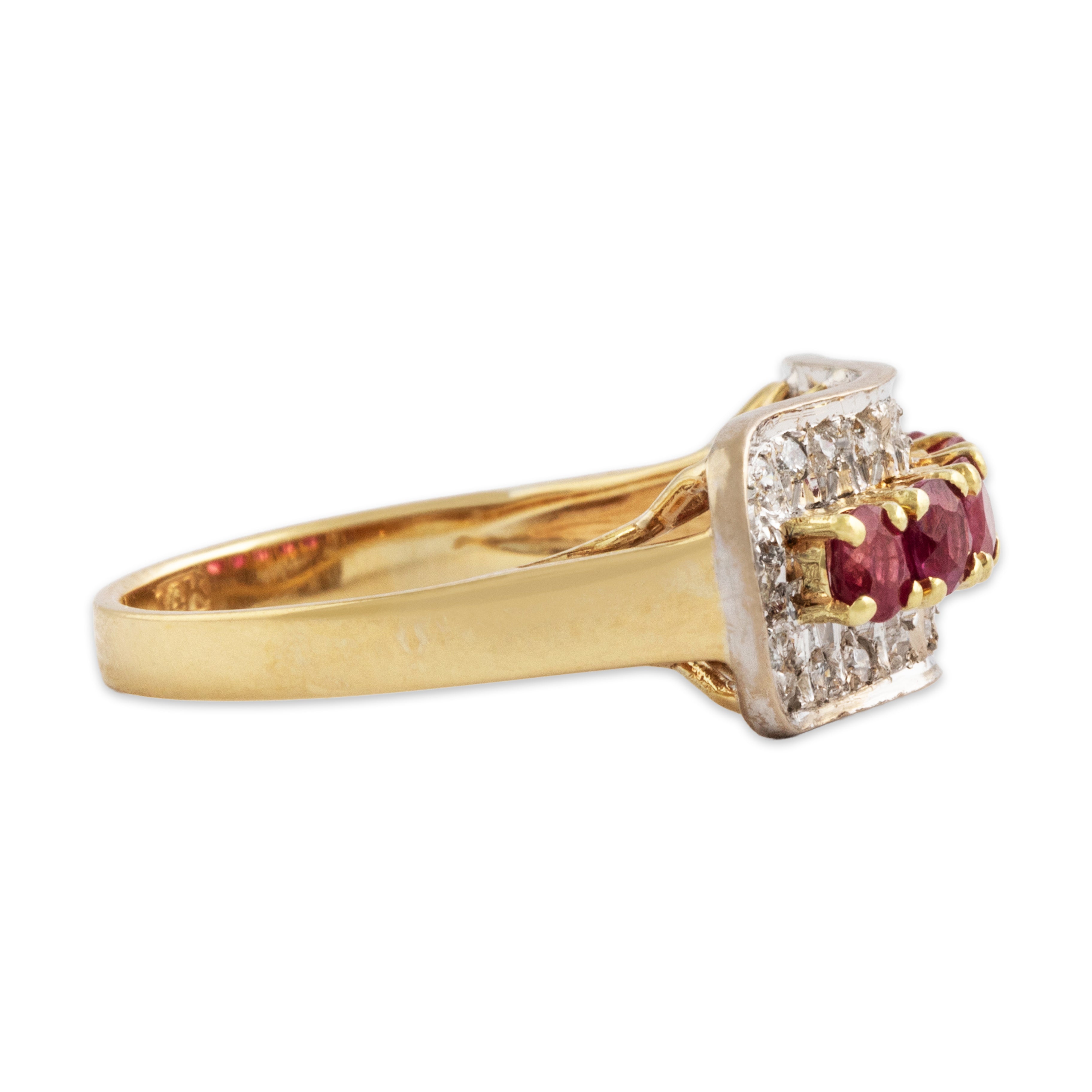 Vintage 14k Yellow & White Gold Ruby Diamond Bold Wavy Halo Ring - Side view