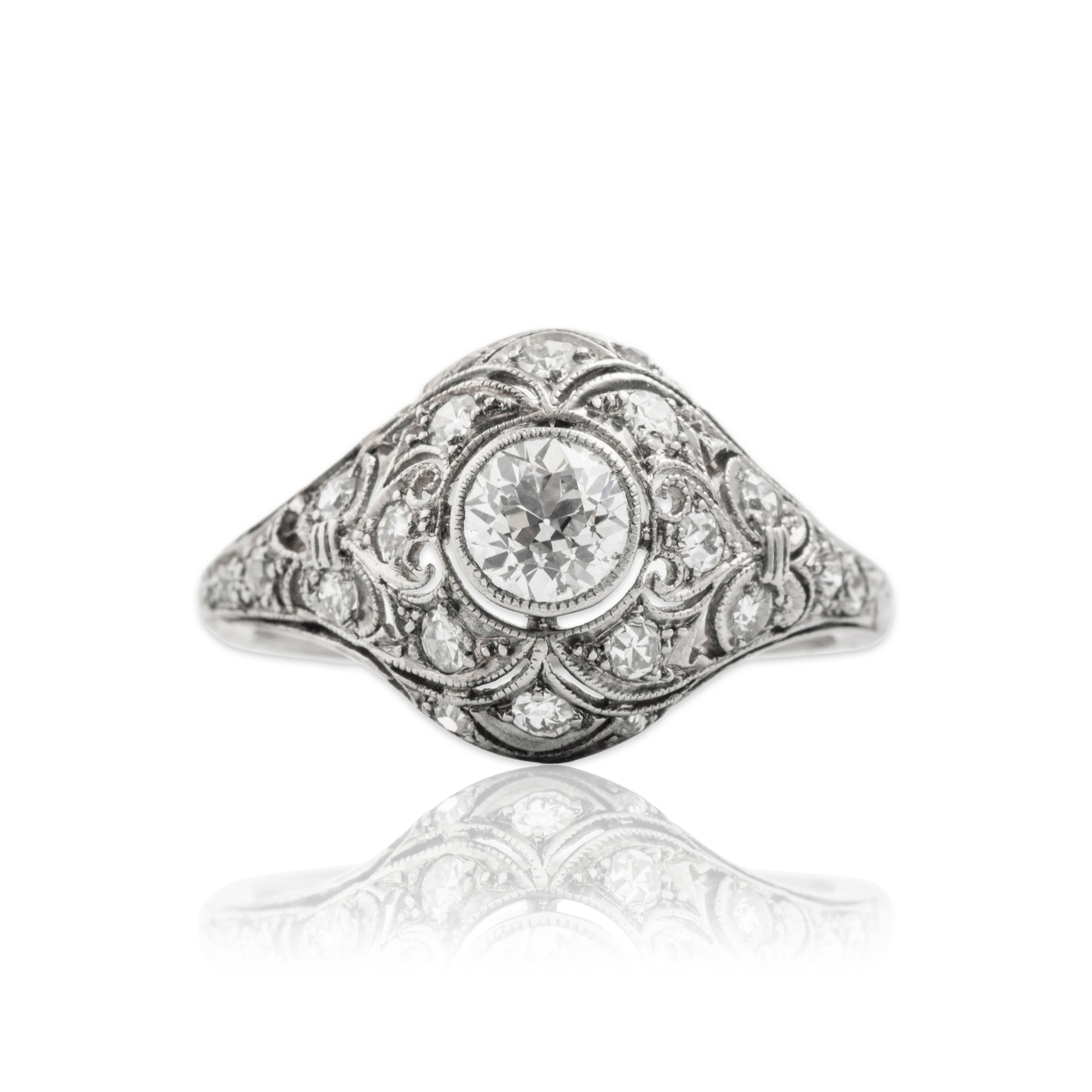 Antique Edwardian Platinum .622cttw Old European Diamond Dazzling Ring - Close-up view