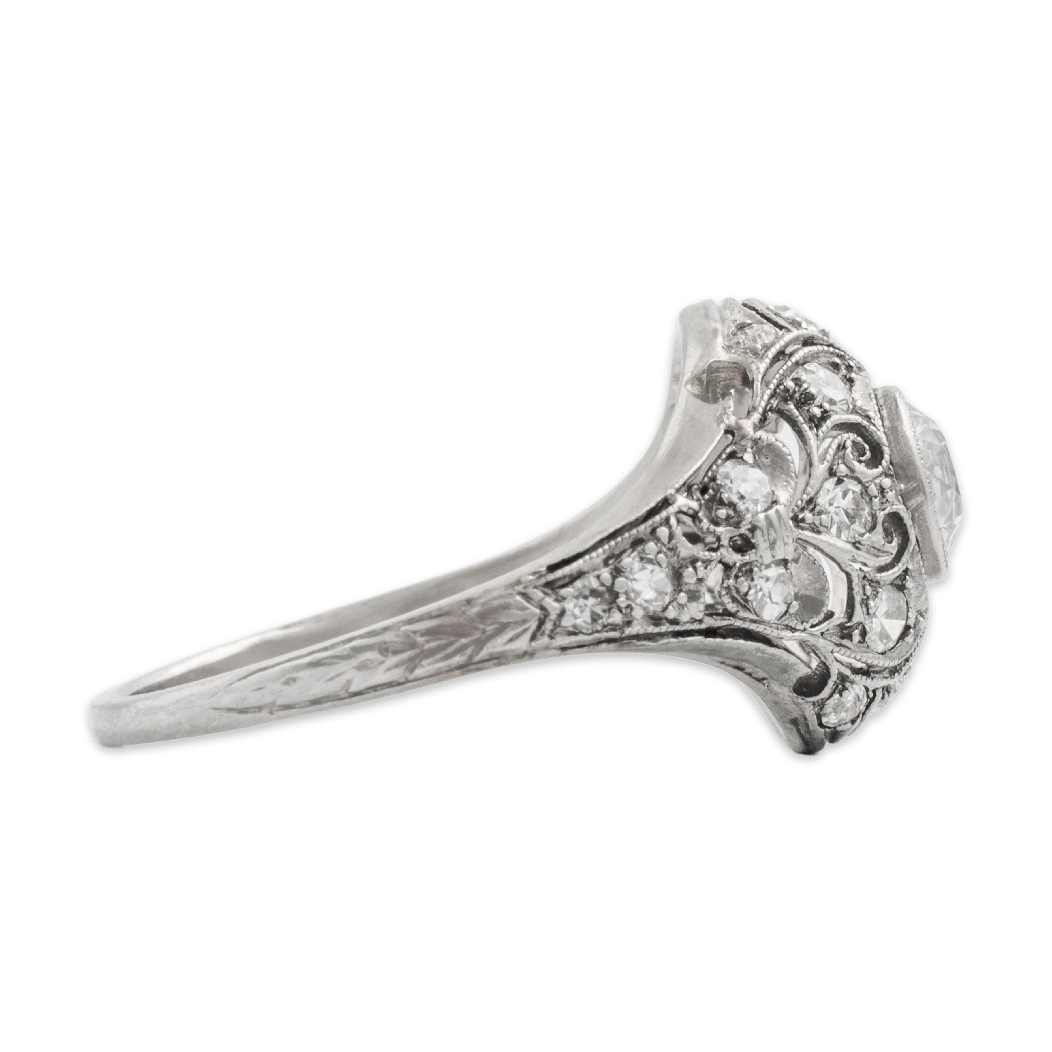 Antique Edwardian Platinum .622cttw Old European Diamond Dazzling Ring - Side view
