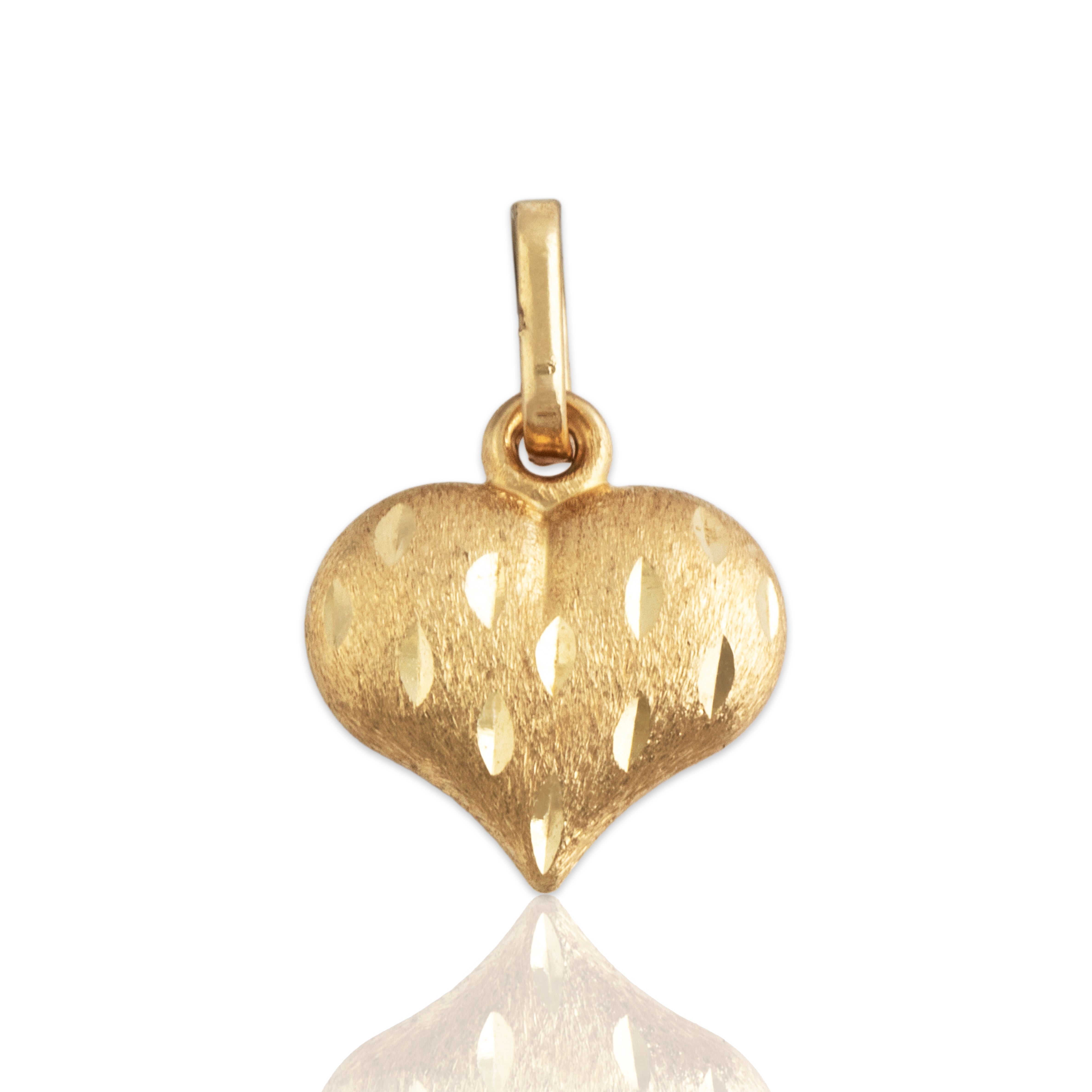 Vintage Small 14k Yellow Gold Brushed Textured Heart Charm / Pendant - Close-up view