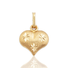 Vintage Small 14k Yellow Gold Lovely Star-Pattern Heart Charm / Pendant