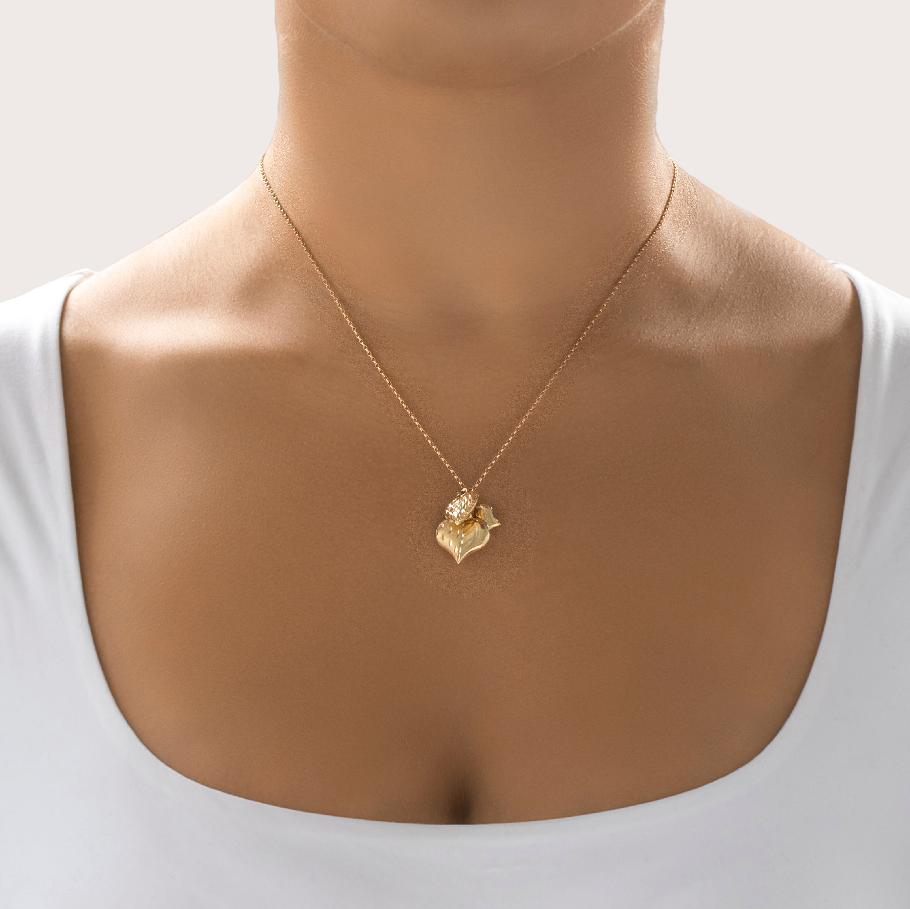 Vintage 14k Yellow Gold Chic Heart Trio Cluster Charm / Pendant - On model view