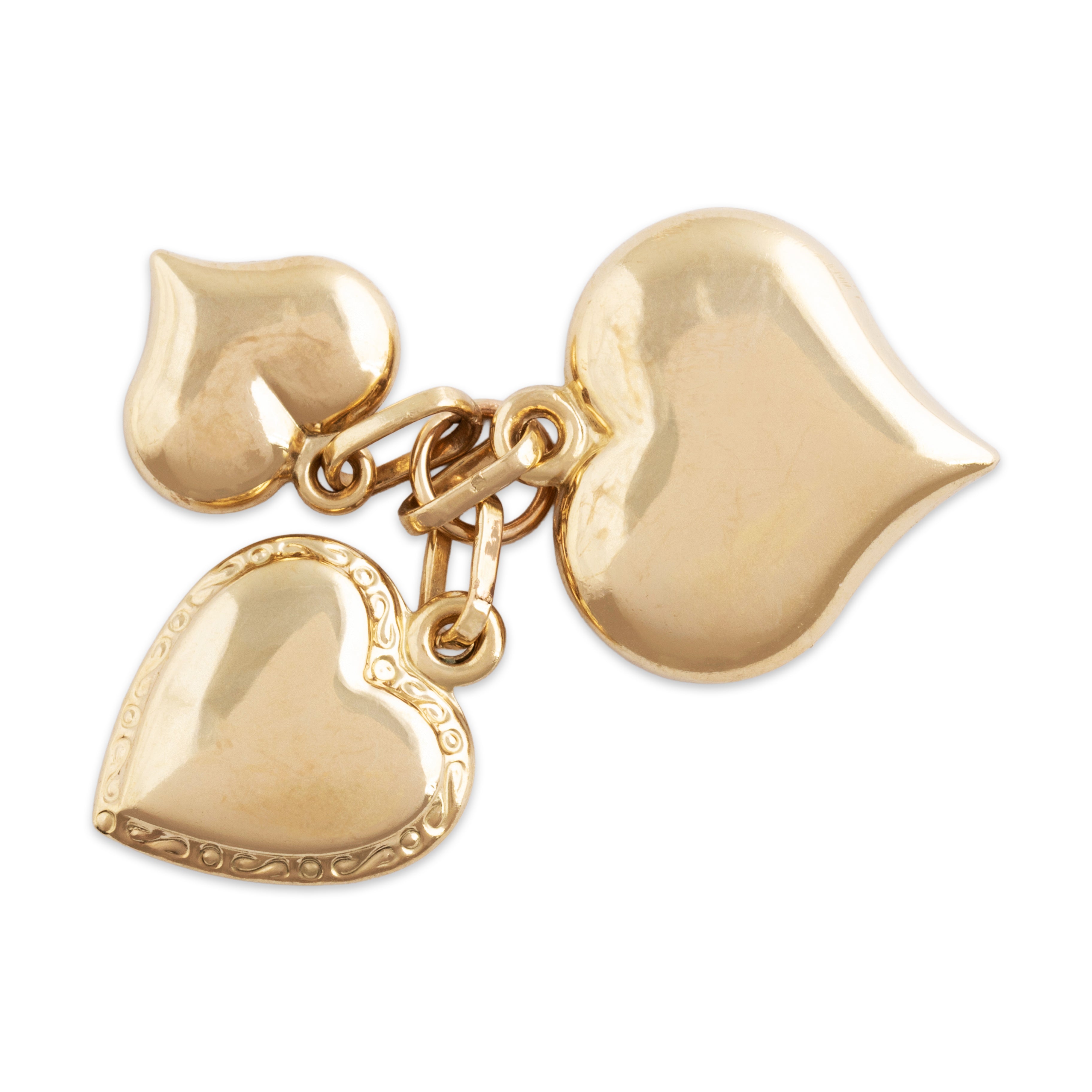 Vintage 14k Yellow Gold Chic Heart Trio Cluster Charm / Pendant - Back view