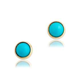 Vintage Small 14k Yellow Gold Robin's Egg Turquoise Cabochon Stud Earrings