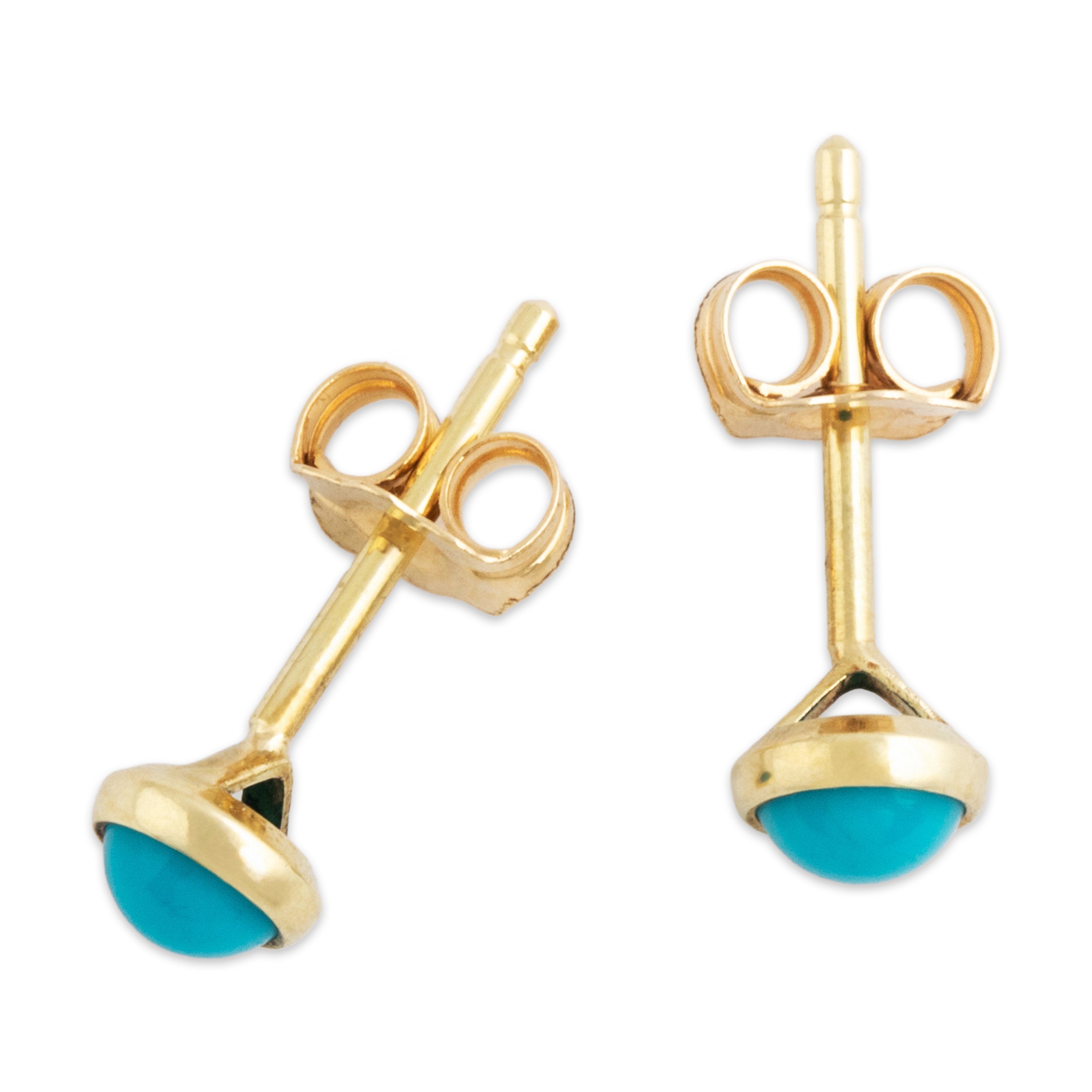 Vintage Small 14k Yellow Gold Robin's Egg Turquoise Cabochon Stud Earrings - Overall view