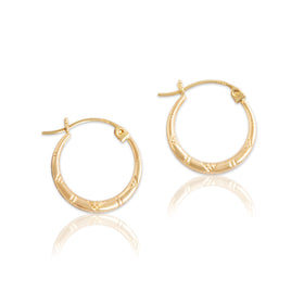 Vintage Lightweight 14k Yellow Gold Dainty Patterned Hoop Earrings