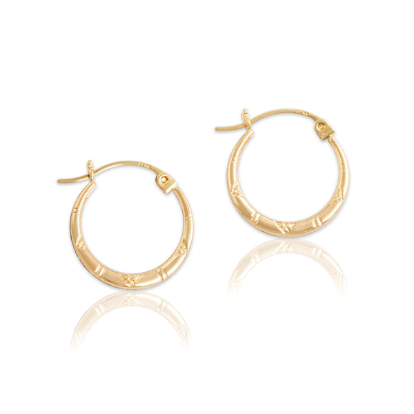 Vintage Lightweight 14k Yellow Gold Dainty Patterned Hoop Earrings