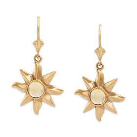 Vintage 14k Yellow Gold Citrine Whimsical Sun Cabochon Dangle Earrings