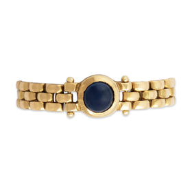 Vintage Italian 18k Yellow Gold Blue Sapphire Cabochon Chain Ring 7.25