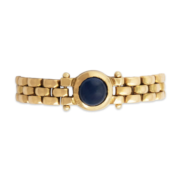 Vintage Italian 18k Yellow Gold Blue Sapphire Cabochon Chain Ring 7.25