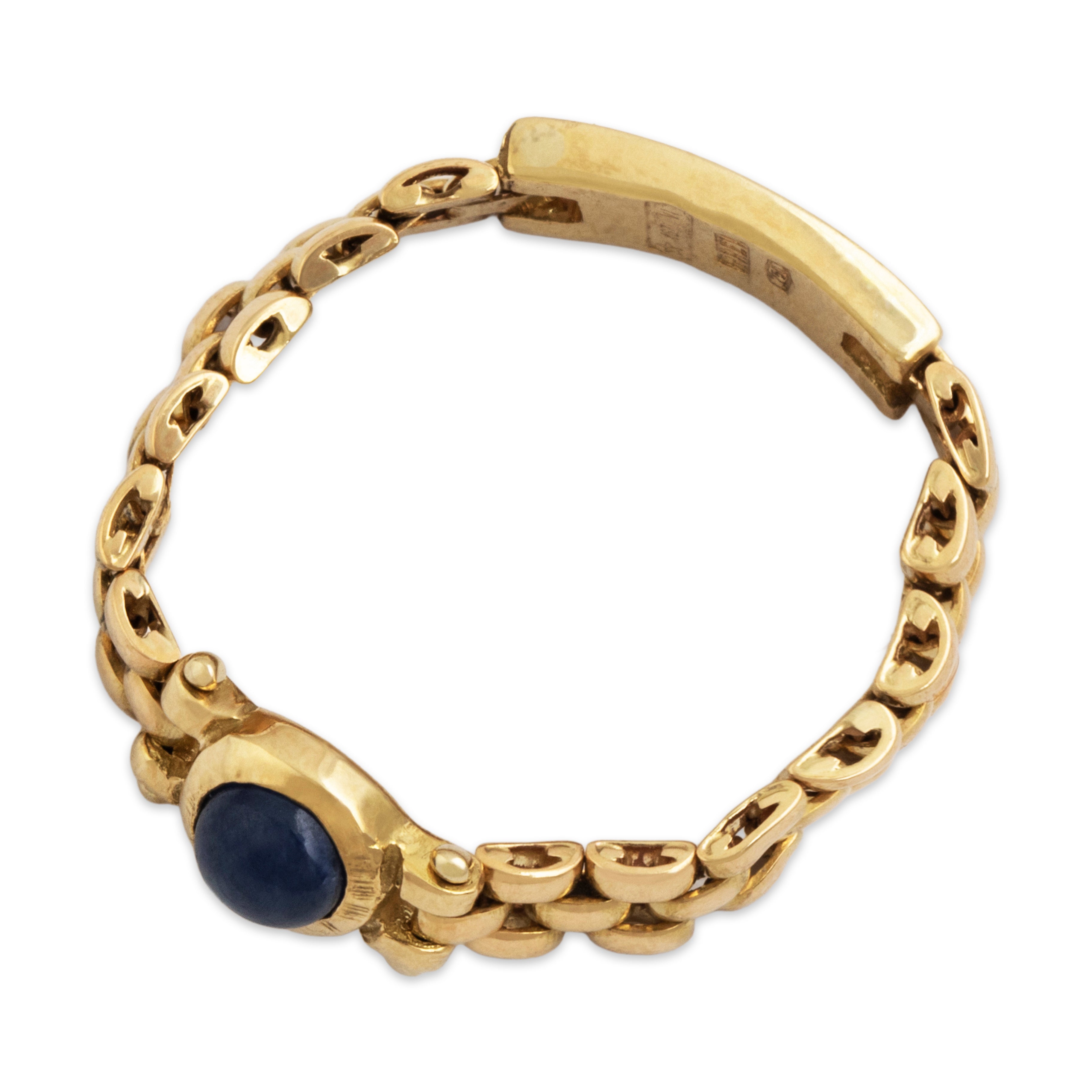 Vintage Italian 18k Yellow Gold Blue Sapphire Cabochon Chain Ring - Overall view