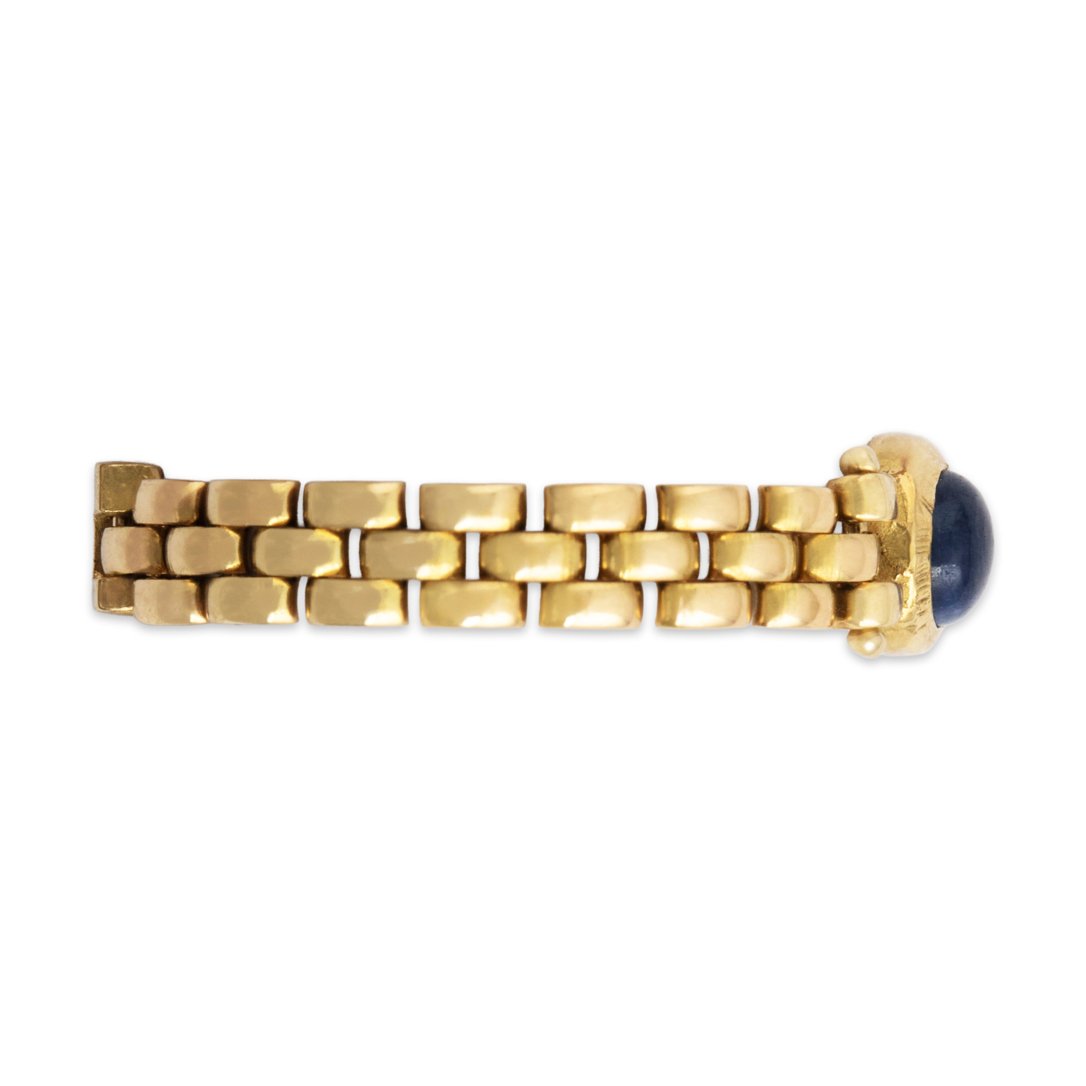 Vintage Italian 18k Yellow Gold Blue Sapphire Cabochon Chain Ring - Side view