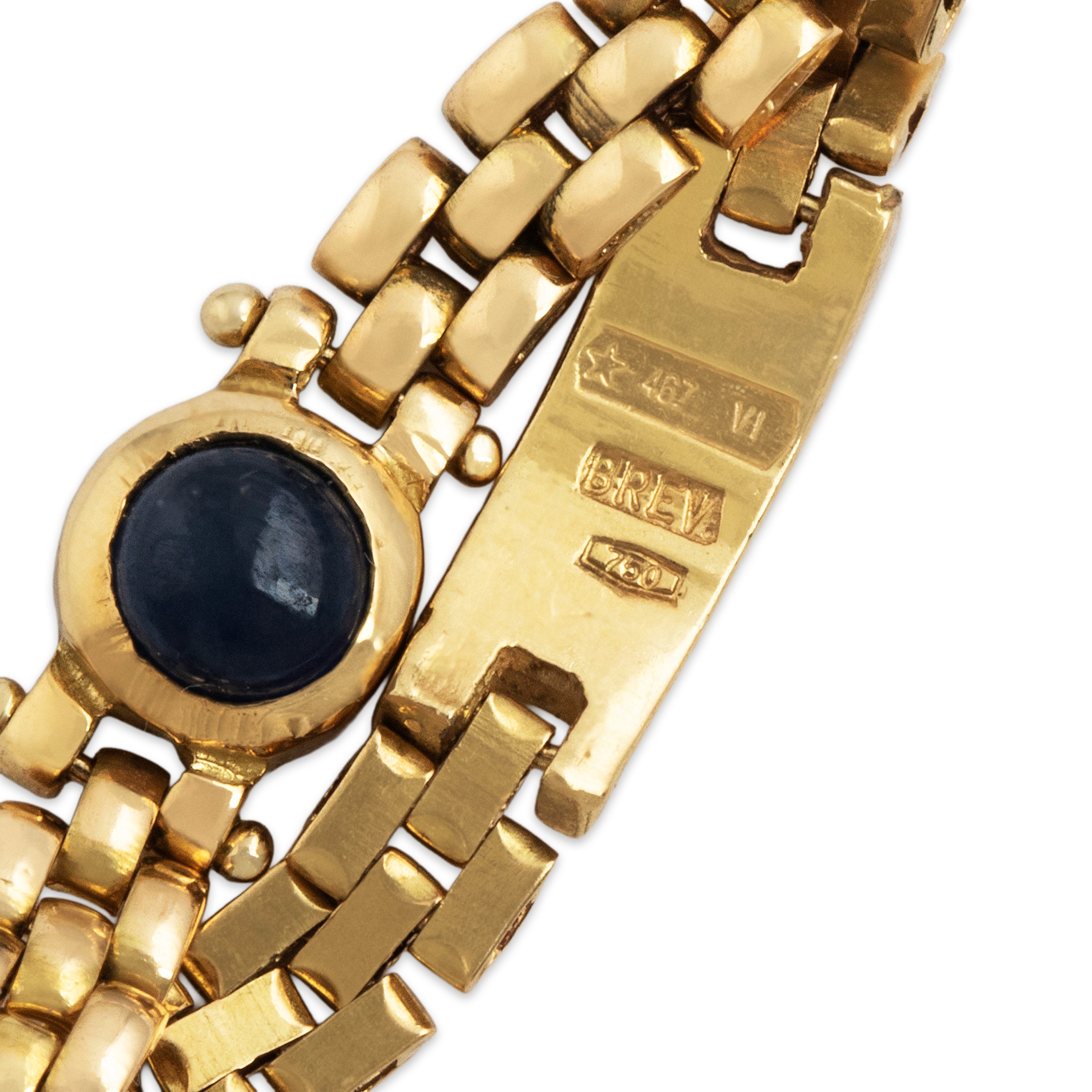 Vintage Italian 18k Yellow Gold Blue Sapphire Cabochon Chain Ring - Hallmark view