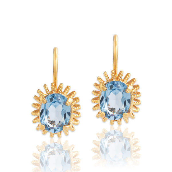 Vintage Italian 18k Yellow Gold 3cttw Blue Synthetic Spinel Beautiful Earrings