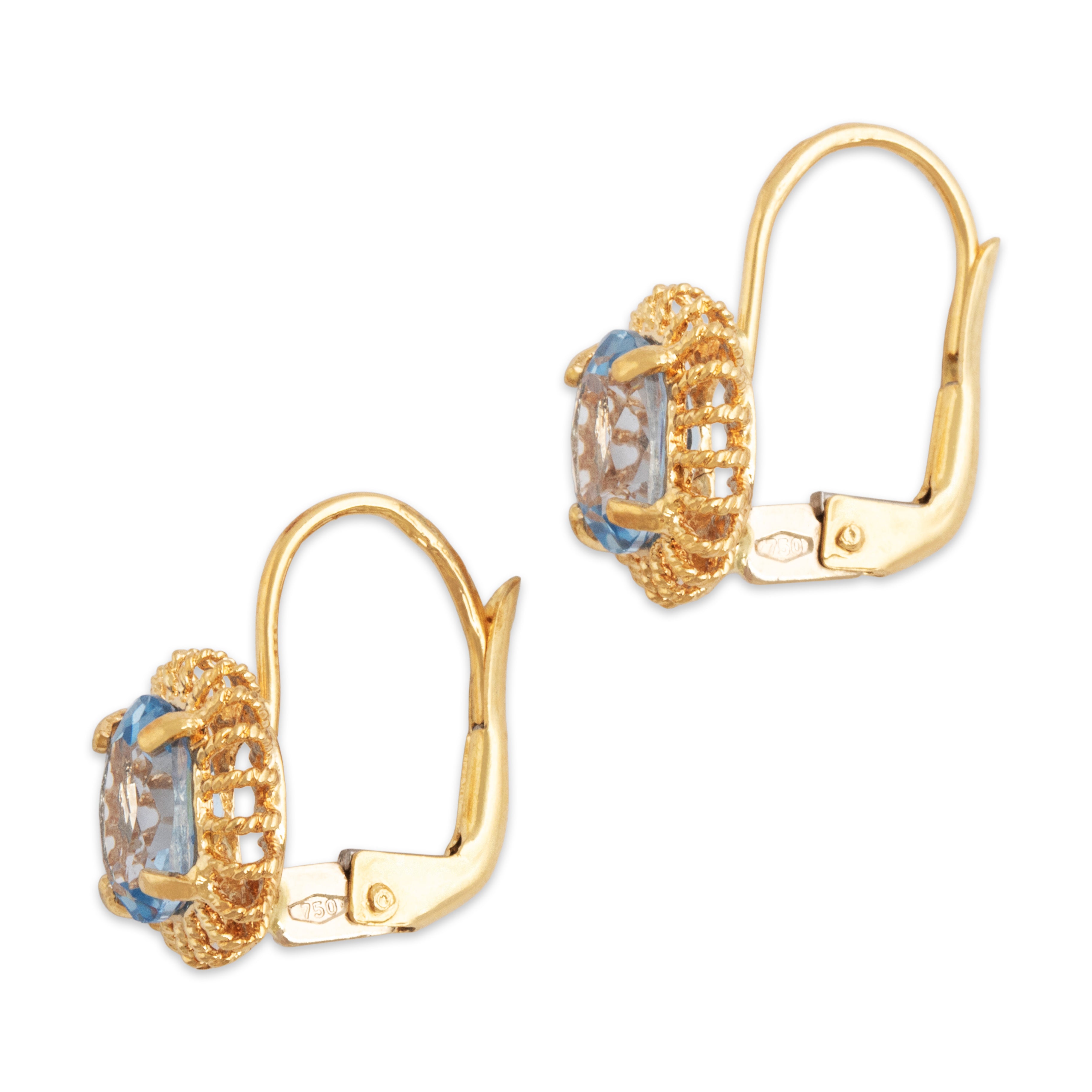 Vintage Italian 18k Yellow Gold 3cttw Blue Synthetic Spinel Beautiful Earrings - Side view